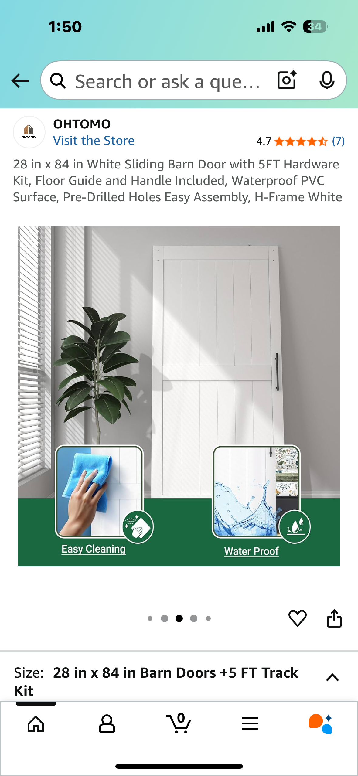 28 in x 84 in White Sliding Barn Door with 5FT Hardware Kit, Floor Guide and Handle Included, Waterproof PVC Surface, Pre-Drilled Holes Easy Assembly, H-Frame White (L1020)