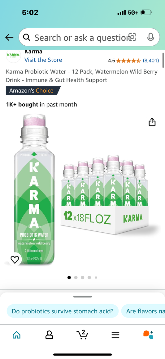 Karma Probiotic Water - 12 Pack, Watermelon Wild Berry Drink - Immune & Gut Health Support