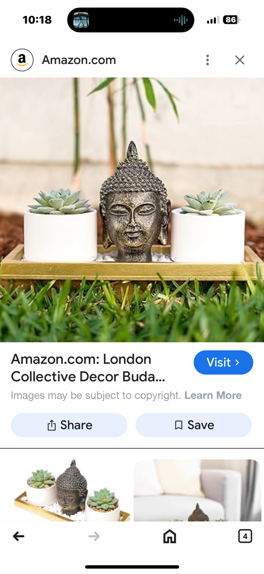 London Collective Decor Buddha Statue Succulent Coffee Table Decor Buddha Head Statute Wooden Display Tray Stones Buddha Decor for Home Decor. Beautiful Peaceful. Great Meditation Decor., Gold White