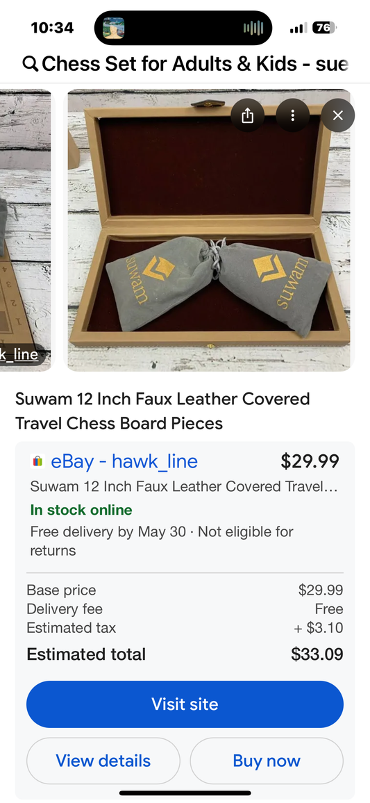 Chess Set for Adults & Kids - sue am 12 Inch Leather Travel Chess Board Pieces Unique Design Chess by Chess Armory Game Gift Choice (12inch)