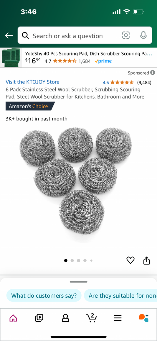 6 Pack Stainless Steel Wool Scrubber, Scrubbing Scouring Pad, Steel Wool Scrubber for Kitchens, Bathroom and More