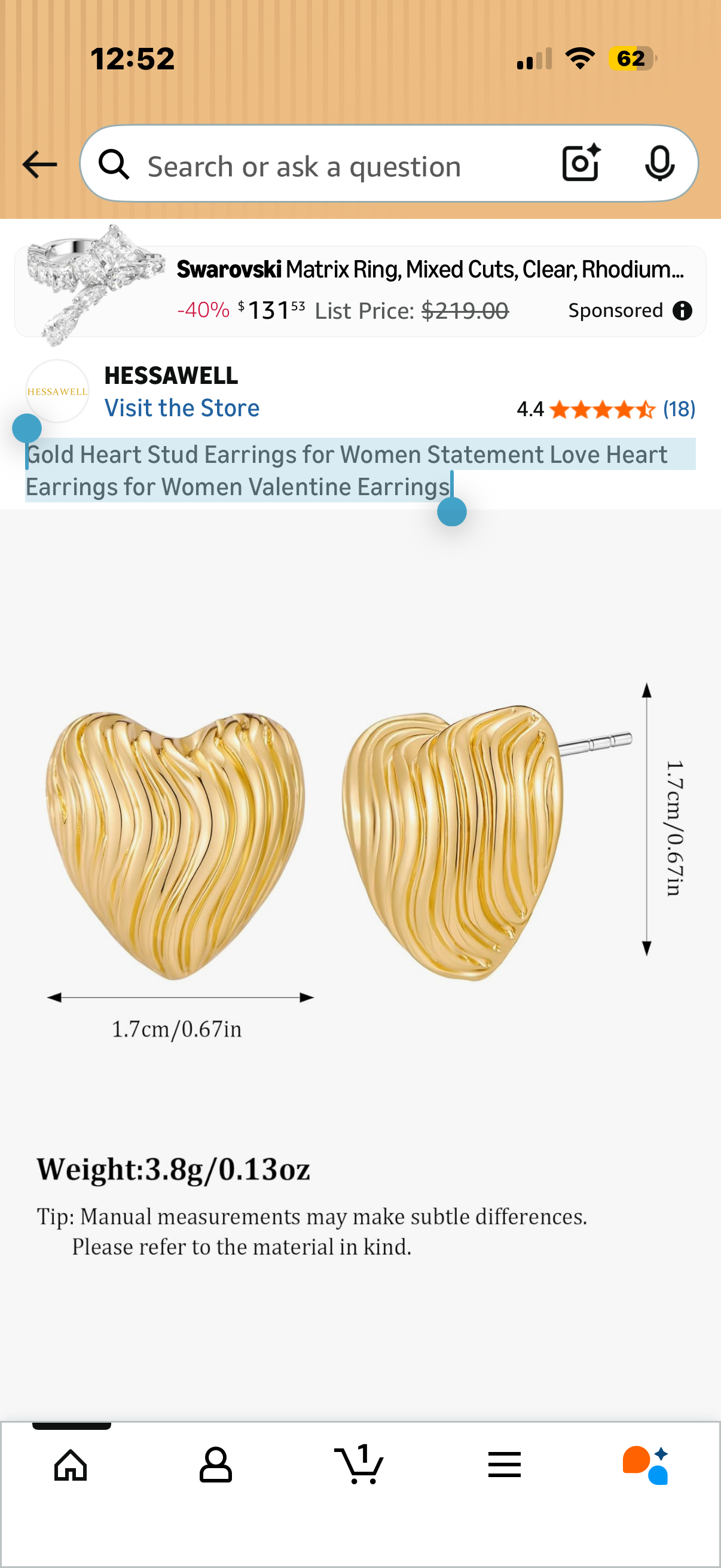Gold Heart Stud Earrings for Women Statement Love Heart Earrings for Women Valentine Earrings