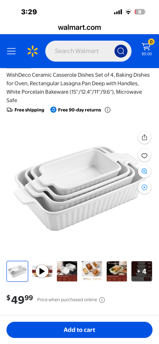 Lena Collection, Ceramic Casserole Dishes, Set of 4, Baking Dishes for Oven, Rectangular Lasagna Pan Deep with Handles, White Porcelain Bakeware (15''/12.4''/11''/9.6''), Microwave Safe
