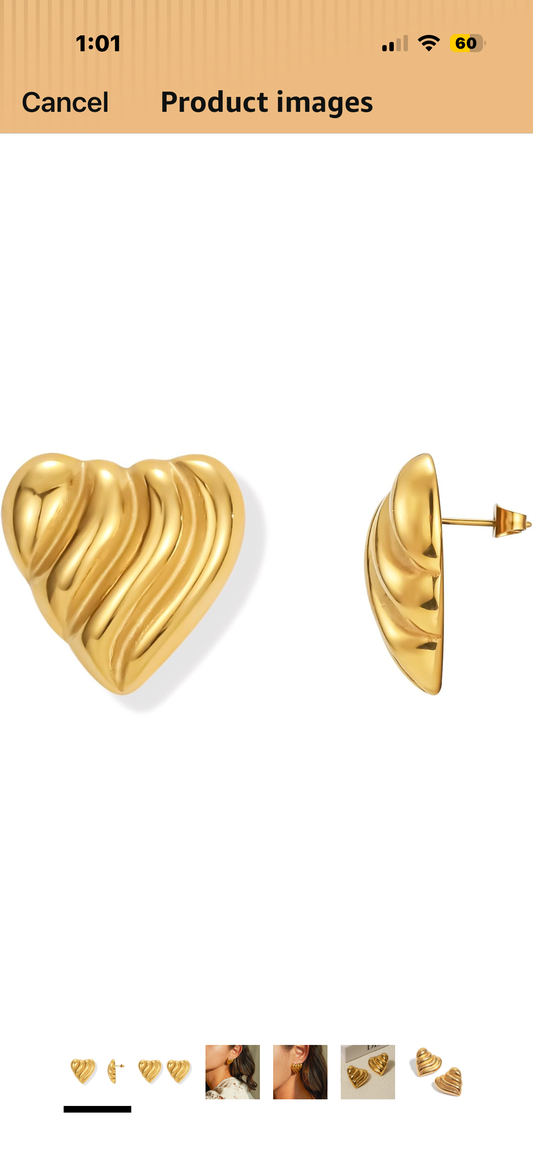 Chunky Gold Earrings for Women Trendy, Gold Statement Earrings Hypoallergenic Big Wings Heart Textured Stud
