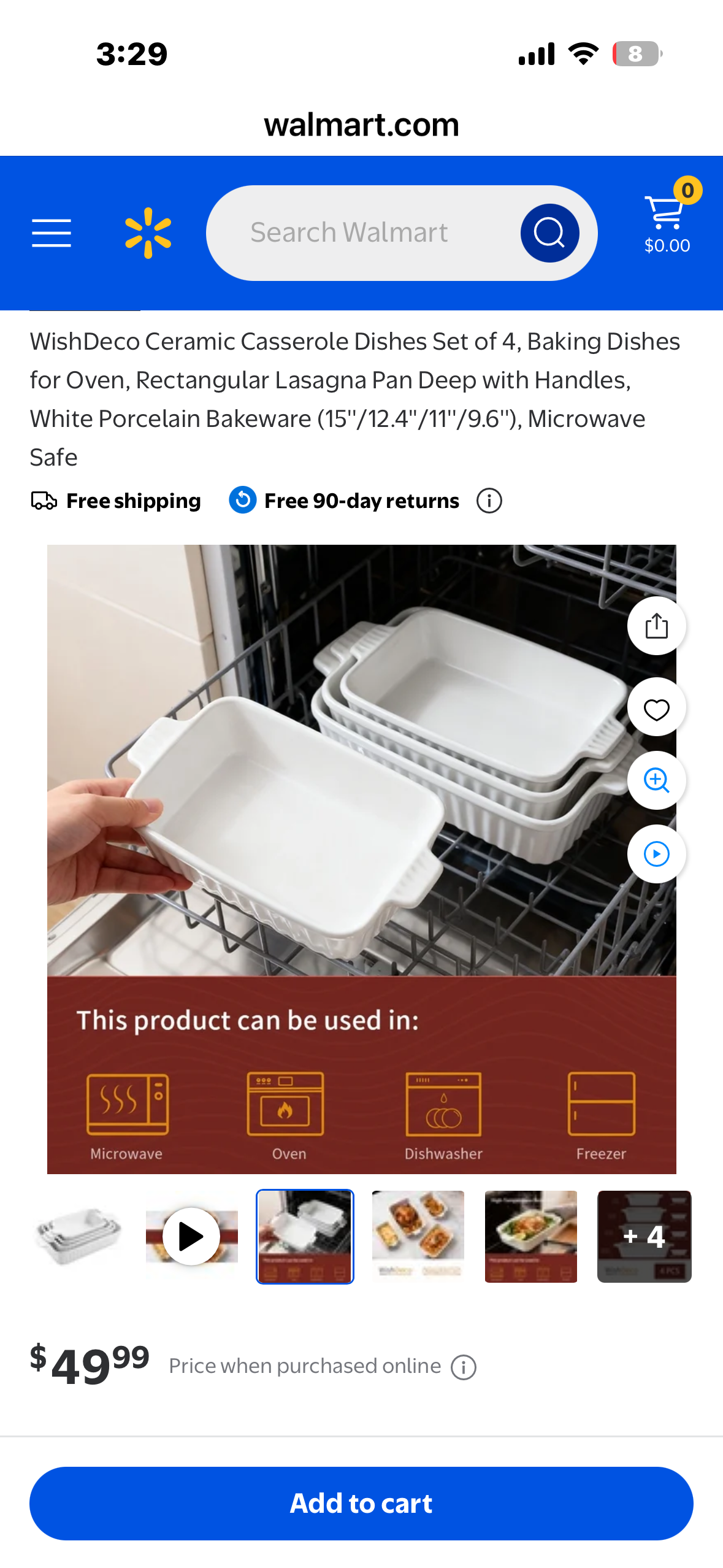 Ceramic Casserole Dishes, Set of 4, Baking Dishes for Oven, Rectangular Lasagna Pan Deep with Handles, White Porcelain Bakeware (15''/12.4''/11''/9.6''), Microwave Safe