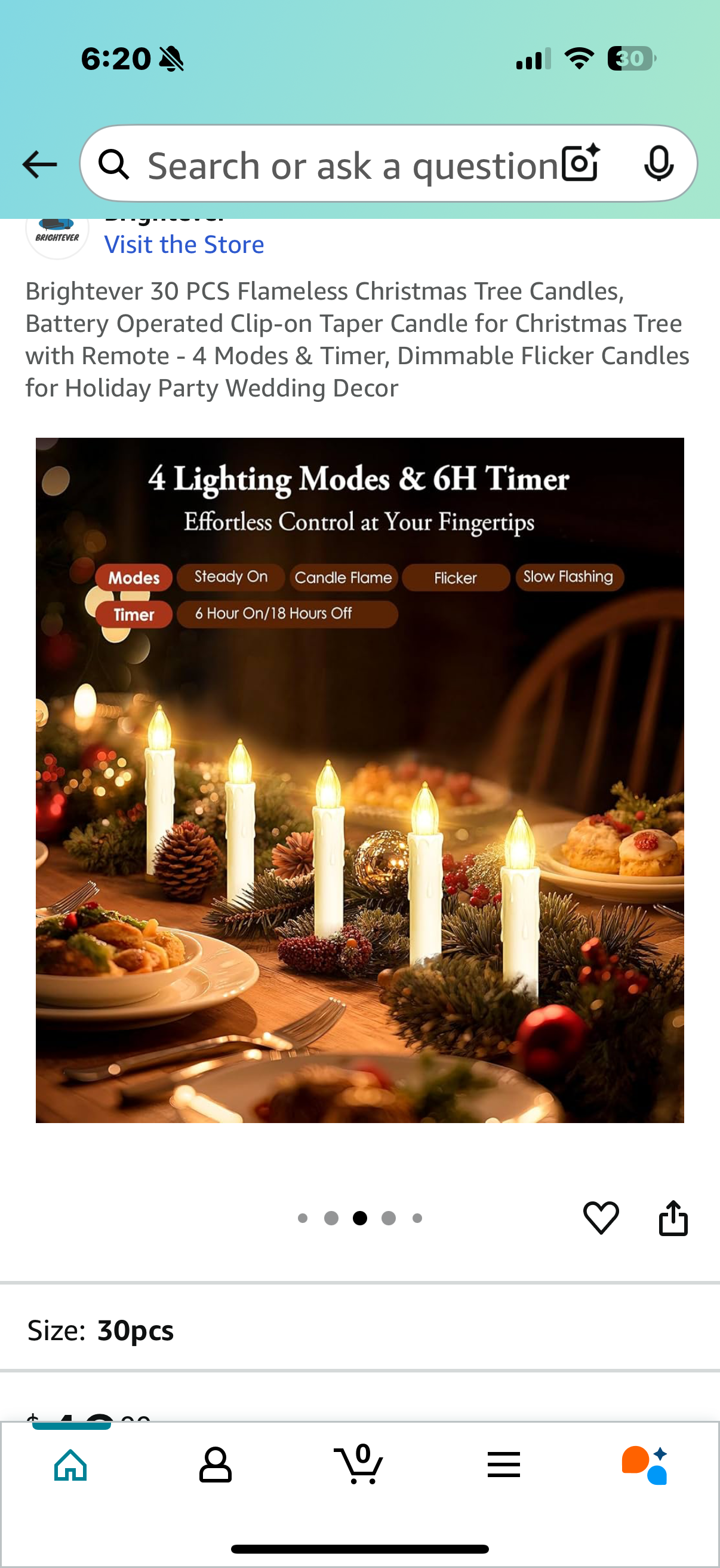 Brightever 30 PCS Flameless Christmas Tree Candles, Battery Operated Clip-on Taper Candle for Christmas Tree with Remote - 4 Modes & Timer, Dimmable Flicker Candles for Holiday Party Wedding Decor