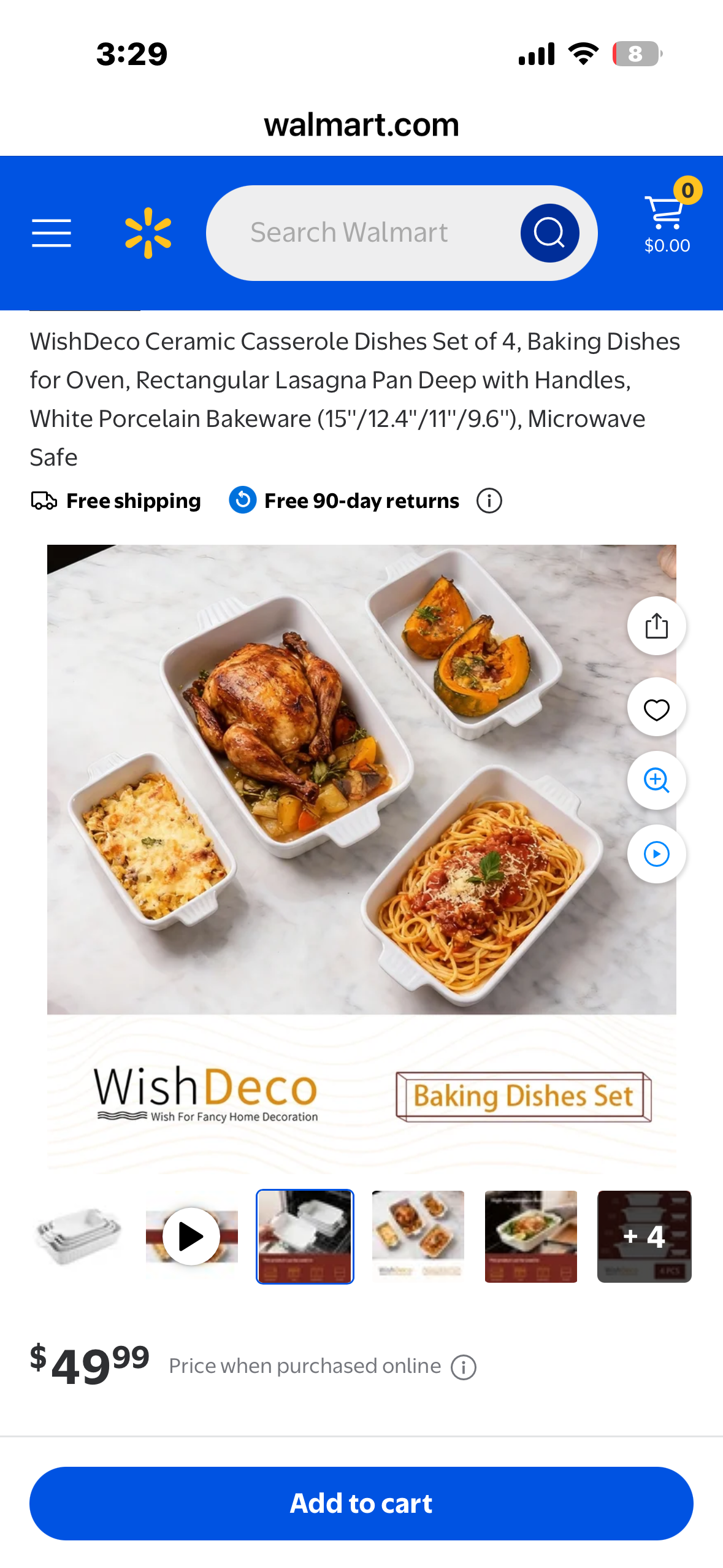 Ceramic Casserole Dishes, Set of 4, Baking Dishes for Oven, Rectangular Lasagna Pan Deep with Handles, White Porcelain Bakeware (15''/12.4''/11''/9.6''), Microwave Safe