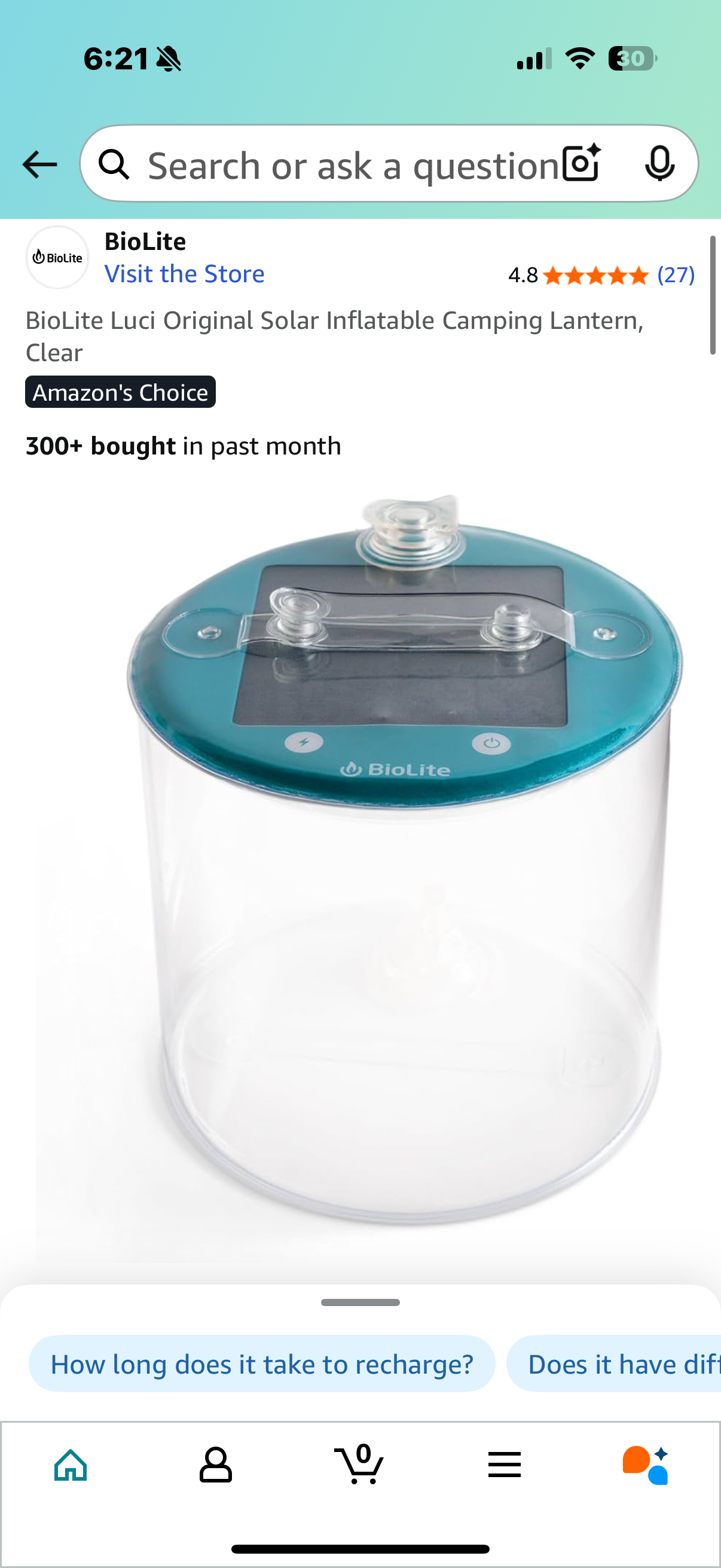 BioLite Luci Original Solar Inflatable Camping Lantern, Clear