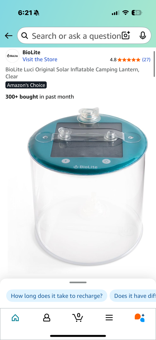 BioLite Luci Original Solar Inflatable Camping Lantern, Clear