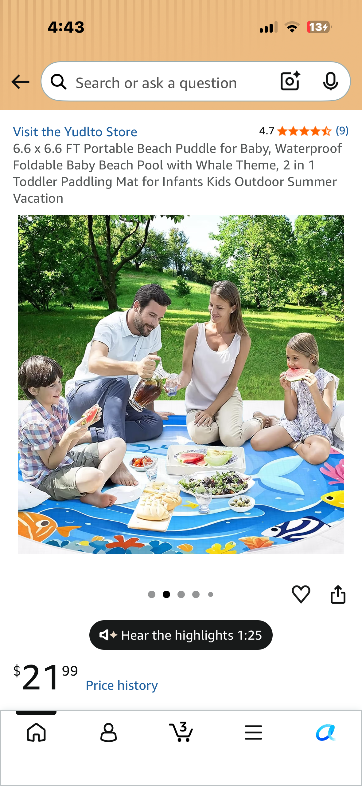 6.6 x 6.6 FT Portable Beach Puddle for Baby, Waterproof Foldable Baby Beach Pool with Whale Theme, 2 in 1 Toddler Paddling Mat for Infants Kids Outdoor Summer Vacation