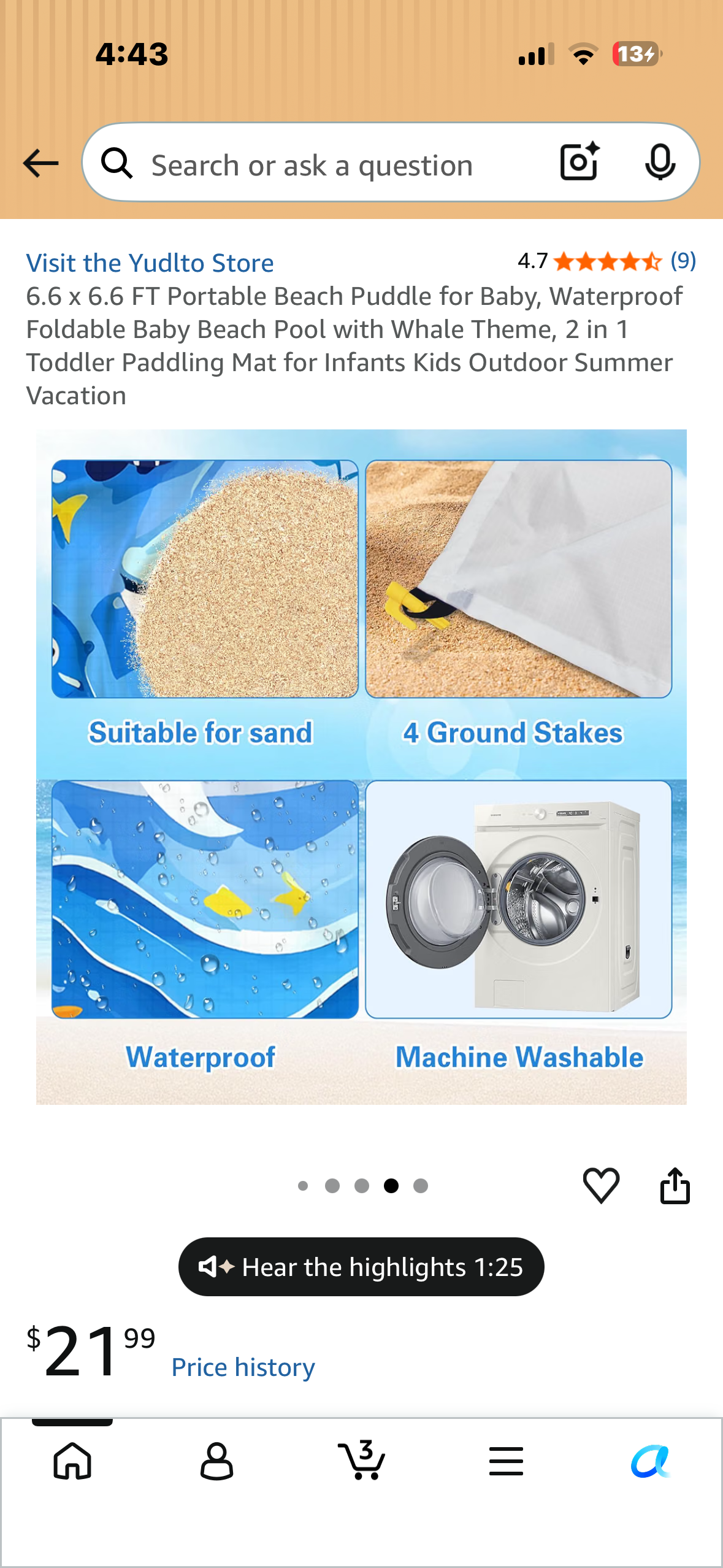 6.6 x 6.6 FT Portable Beach Puddle for Baby, Waterproof Foldable Baby Beach Pool with Whale Theme, 2 in 1 Toddler Paddling Mat for Infants Kids Outdoor Summer Vacation