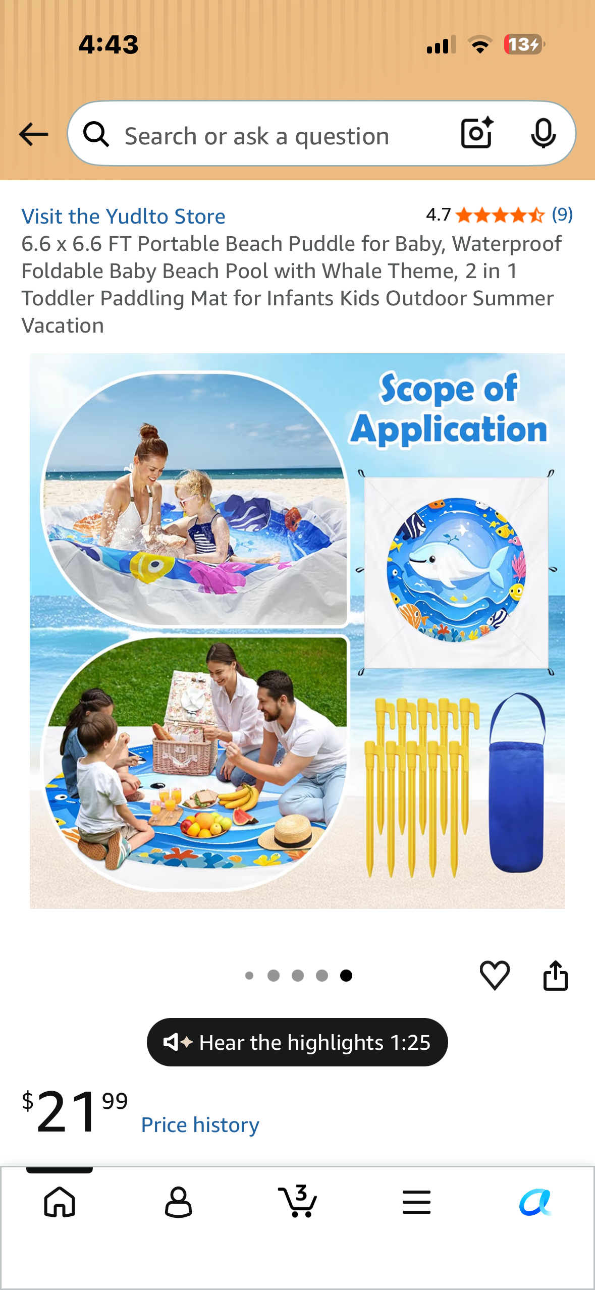 6.6 x 6.6 FT Portable Beach Puddle for Baby, Waterproof Foldable Baby Beach Pool with Whale Theme, 2 in 1 Toddler Paddling Mat for Infants Kids Outdoor Summer Vacation