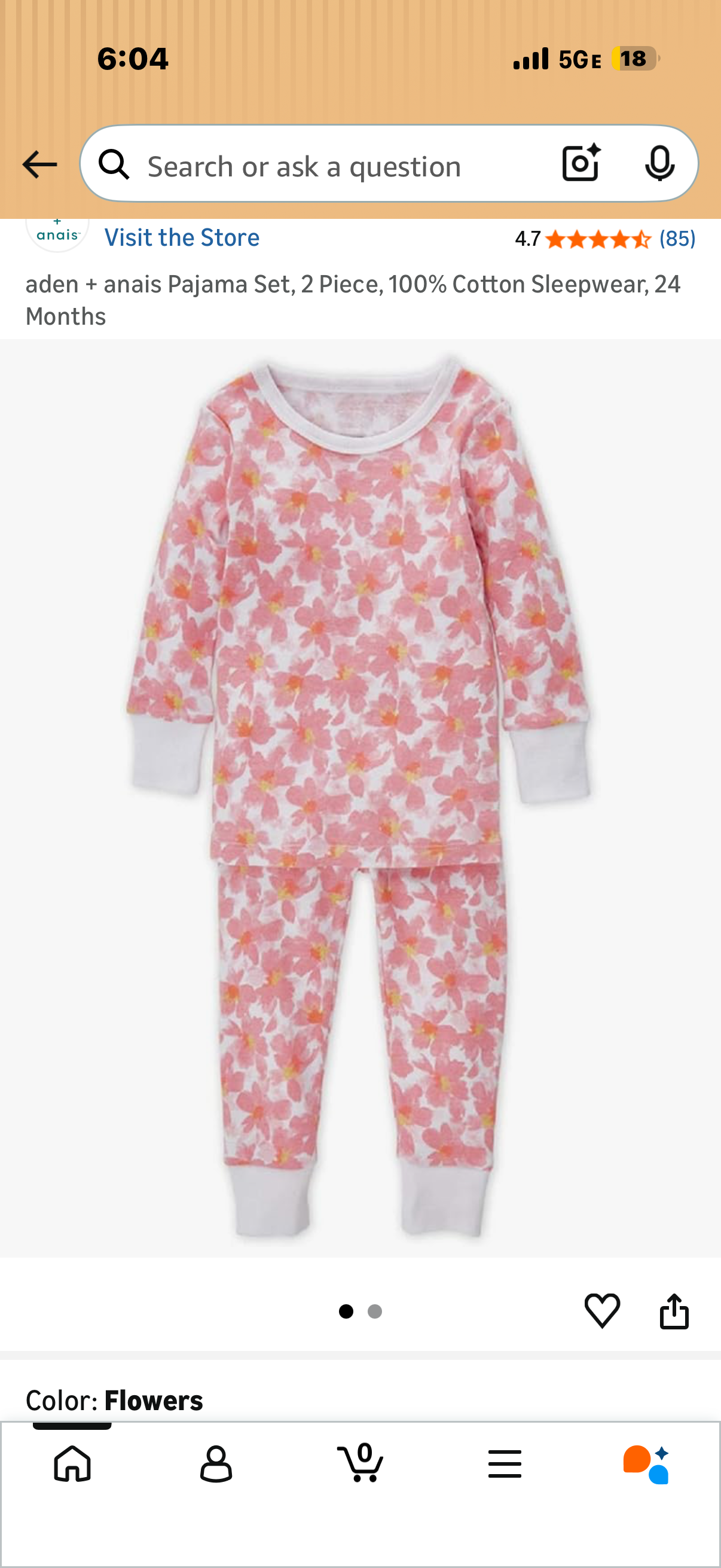 aden + anais Pajama Set, 2 Piece, 100% Cotton Sleepwear, (Size 24 Months)