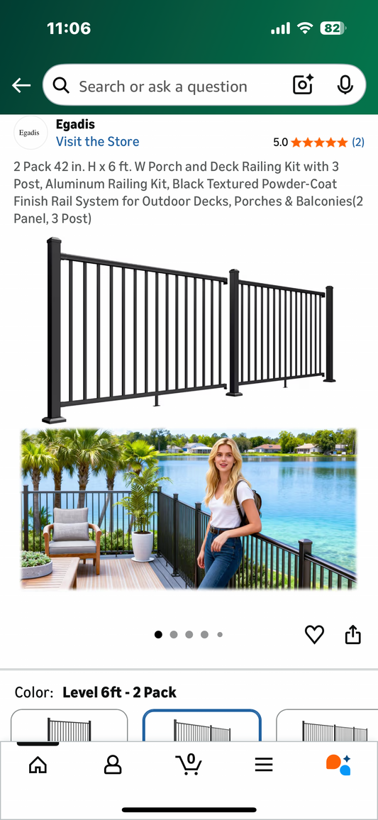 2 Pack 42 in. H x 6 ft. W Porch and Deck Railing Kit with 3 Post, Aluminum Railing Kit, Black Textured Powder-Coat Finish Rail System for Outdoor Decks, Porches & Balconies(2 Panel, 3 Post) (G954)