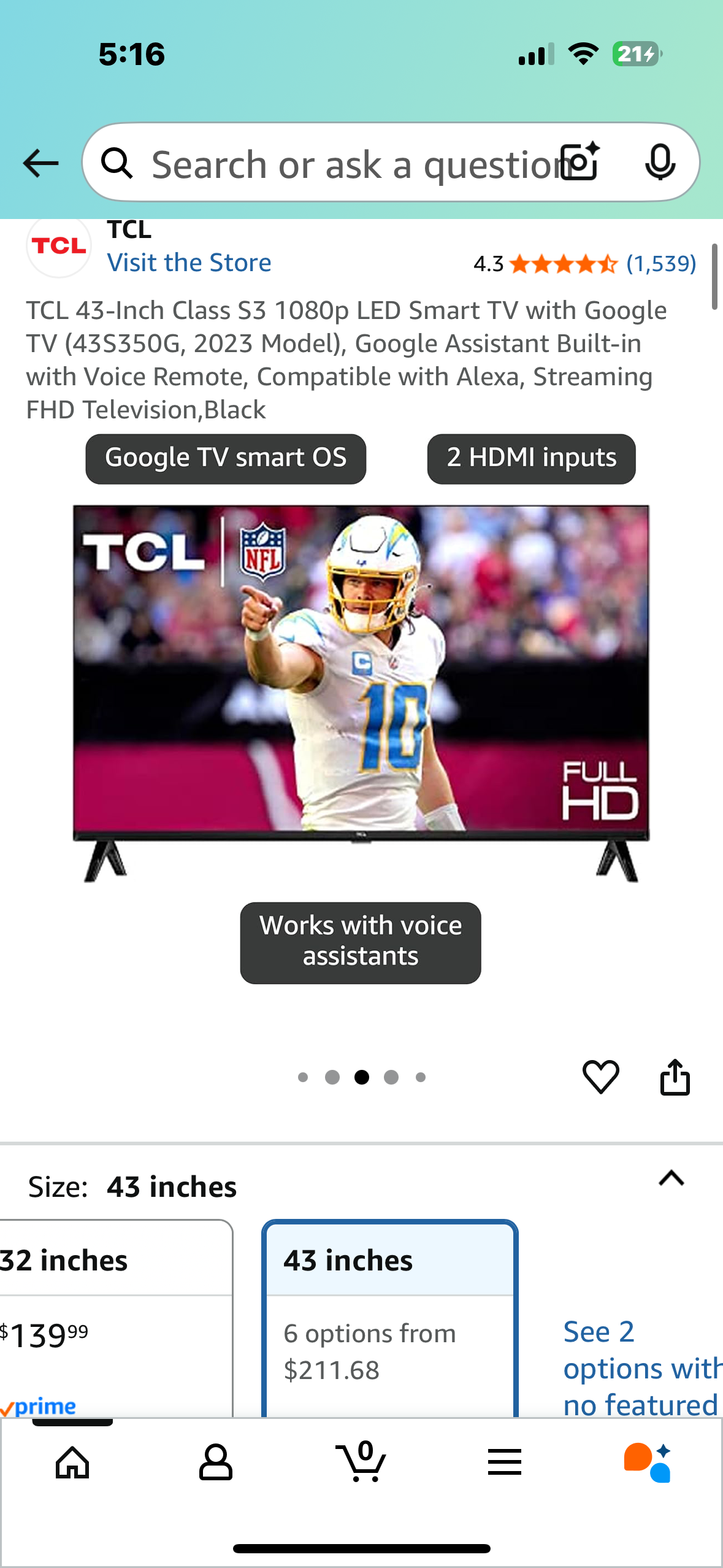 TCL 43-Inch Class S3 1080p LED Smart TV with Google TV (43S350G, 2023 Model), Google Assistant Built-in with Voice Remote, Compatible with Alexa, Streaming FHD Television,Black (R681)