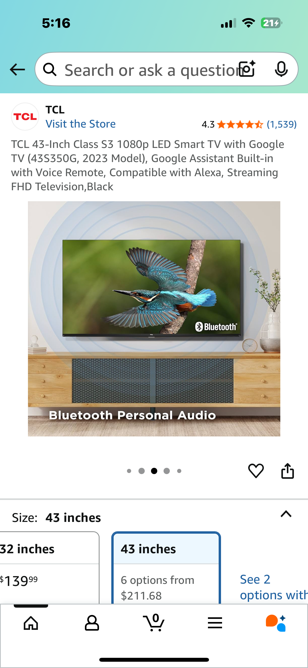 TCL 43-Inch Class S3 1080p LED Smart TV with Google TV (43S350G, 2023 Model), Google Assistant Built-in with Voice Remote, Compatible with Alexa, Streaming FHD Television,Black (R681)