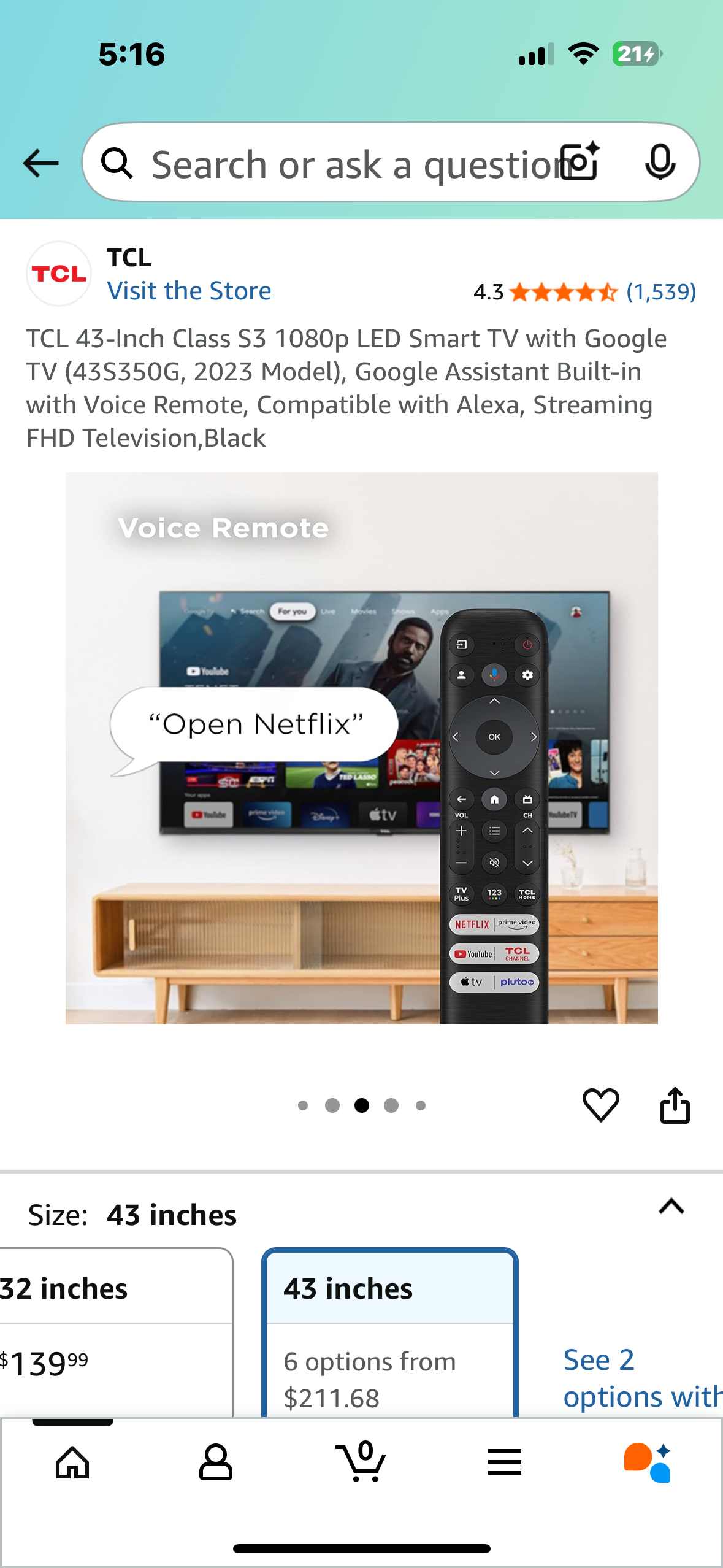 TCL 43-Inch Class S3 1080p LED Smart TV with Google TV (43S350G, 2023 Model), Google Assistant Built-in with Voice Remote, Compatible with Alexa, Streaming FHD Television,Black (R681)