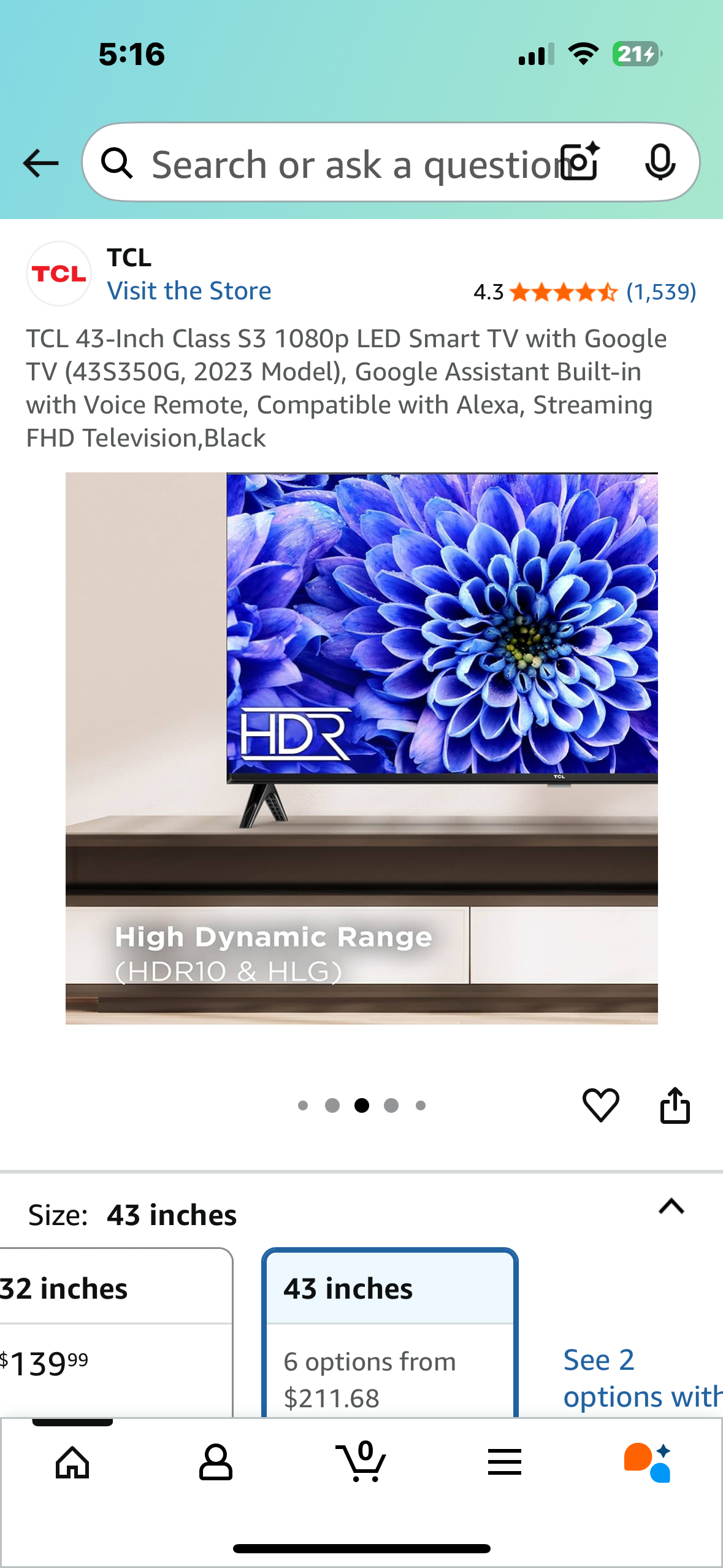 TCL 43-Inch Class S3 1080p LED Smart TV with Google TV (43S350G, 2023 Model), Google Assistant Built-in with Voice Remote, Compatible with Alexa, Streaming FHD Television,Black (R681)