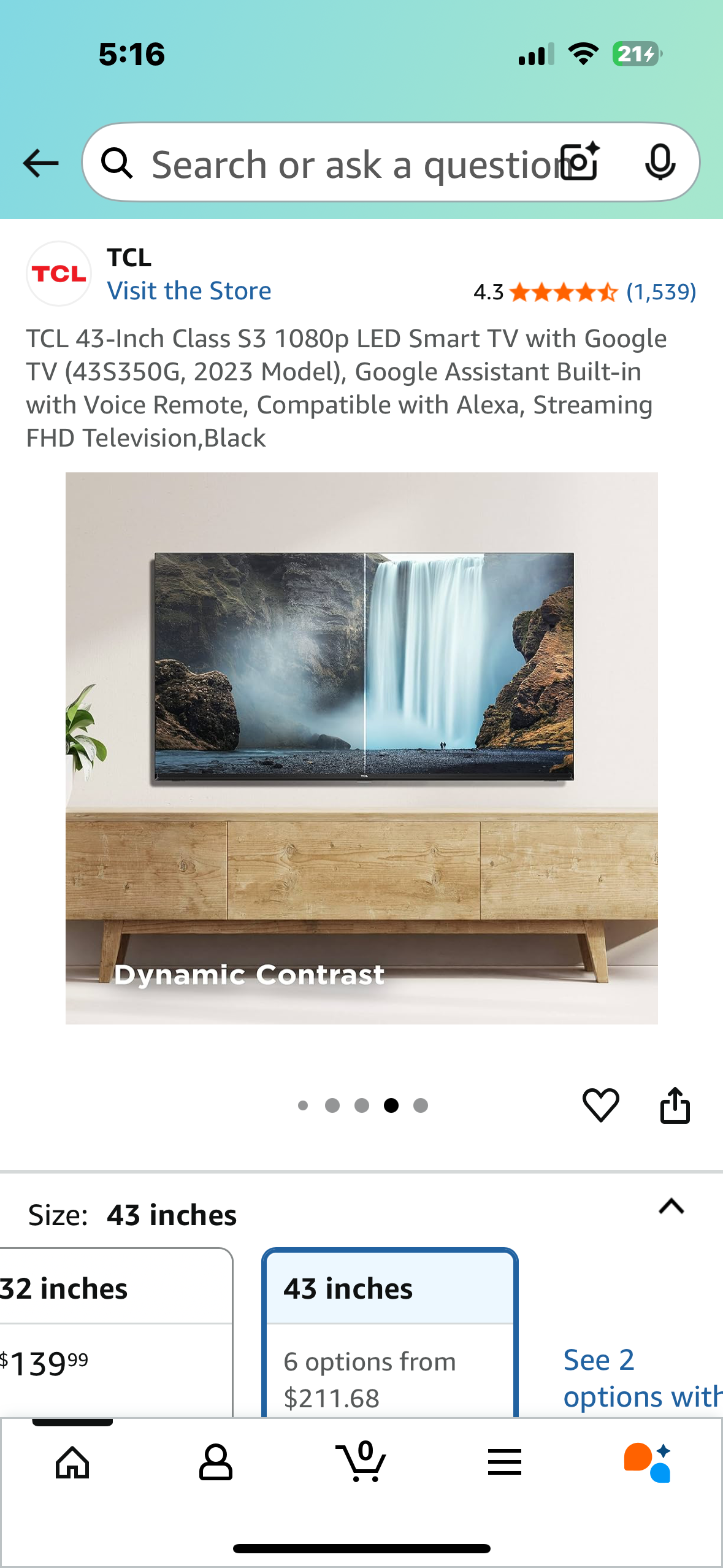 TCL 43-Inch Class S3 1080p LED Smart TV with Google TV (43S350G, 2023 Model), Google Assistant Built-in with Voice Remote, Compatible with Alexa, Streaming FHD Television,Black (R681)