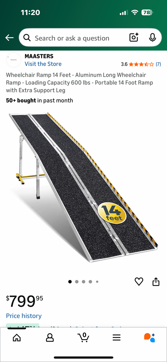 Wheelchair Ramp 14 Feet, Aluminum Wheelchair Ramp, Loading Capacity 600 lbs, Portable 14 Foot Ramp with Extra Support Leg (G955)