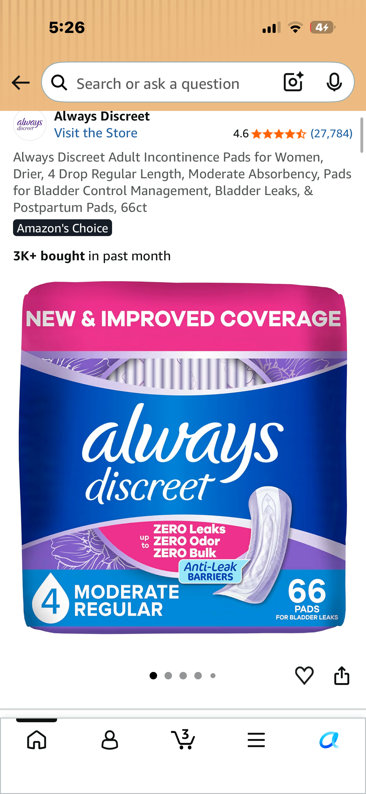 Always Discreet Adult Incontinence Pads for Women, Drier, 4 Drop Regular Length, Moderate Absorbency, Pads for Bladder Control Management, Bladder Leaks, & Postpartum Pads, 66ct