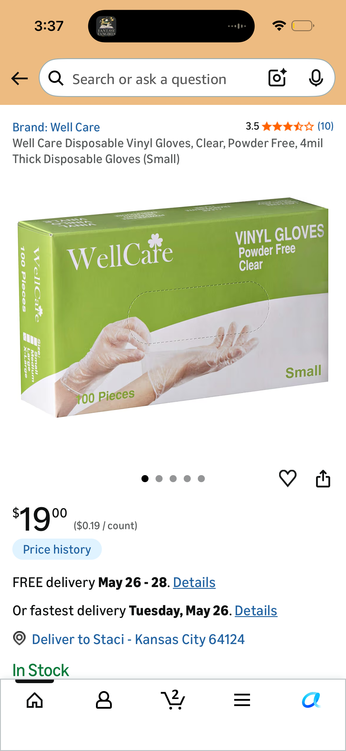 Well Care Disposable Vinyl Gloves, Clear, Powder Free, 4mil Thick Disposable Gloves (Small)