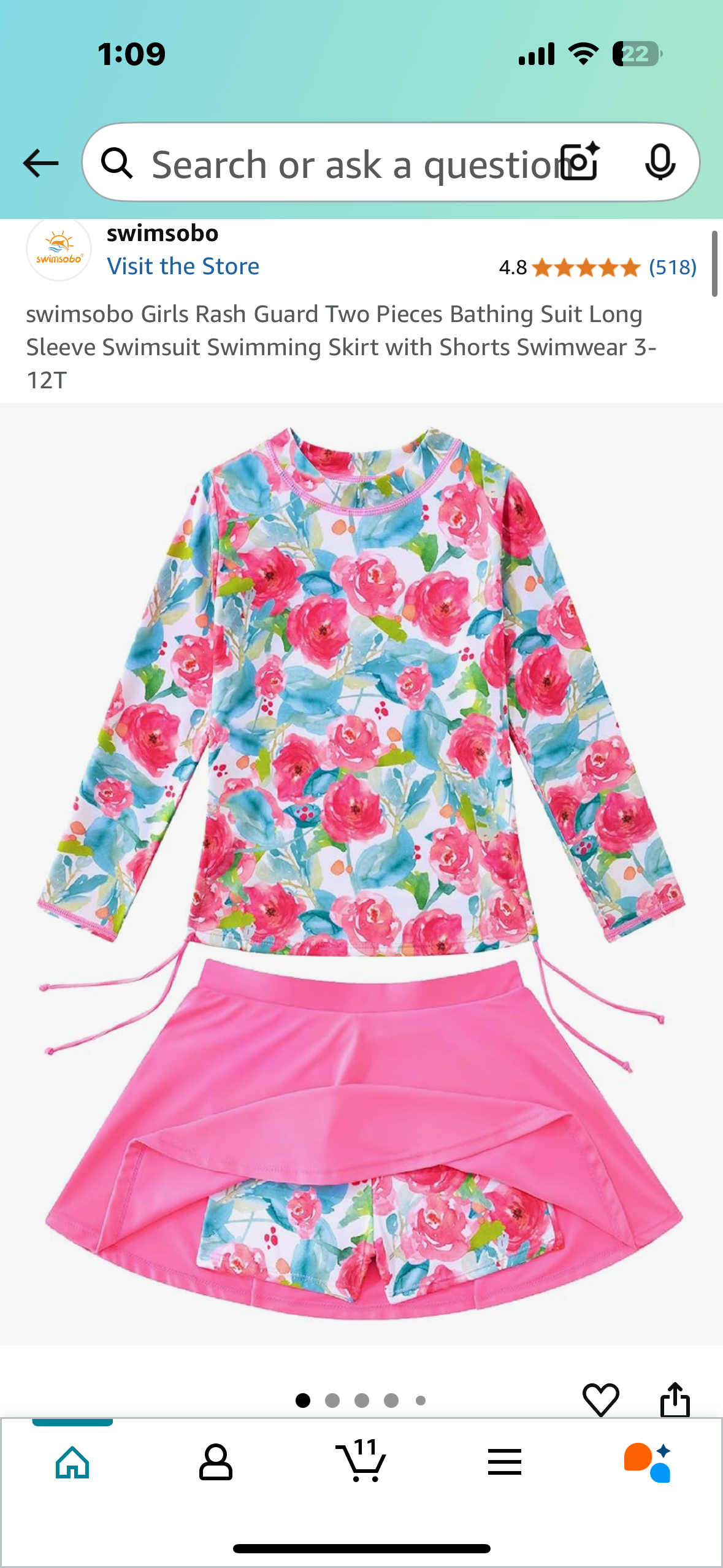 Girls Rash Guard Two Pieces Bathing Suit, Long Sleeve Swimsuit Swimming Skirt with Shorts (Size 11-12, Youth)