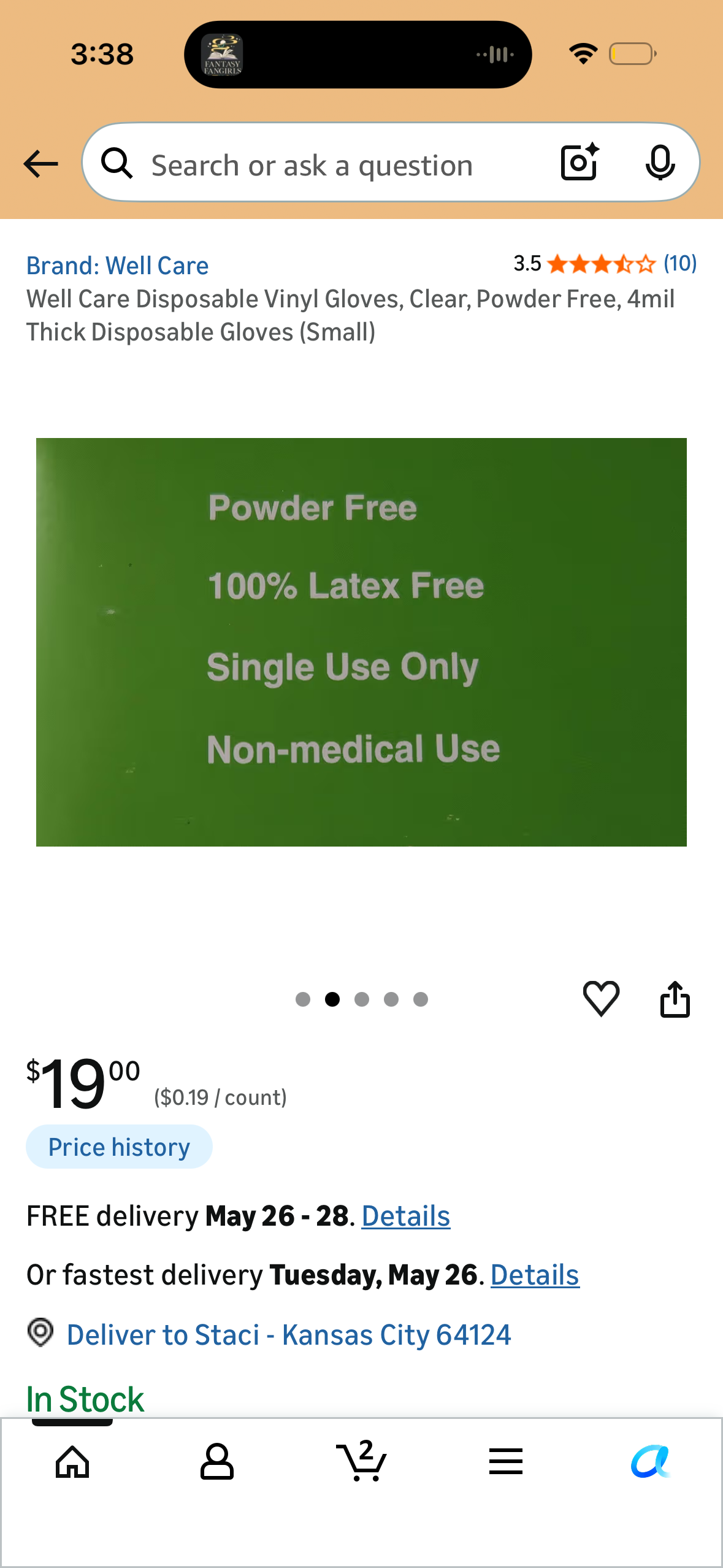 Well Care Disposable Vinyl Gloves, Clear, Powder Free, 4mil Thick Disposable Gloves (Small)