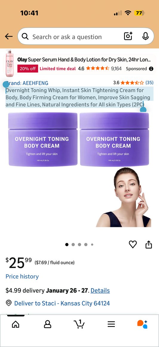 Overnight Toning Whip, Instant Skin Tightening Cream for Body, Body Firming Cream for Women, Improve Skin Sagging and Fine Lines, Natural Ingredients for All skin Types, 2 Pack