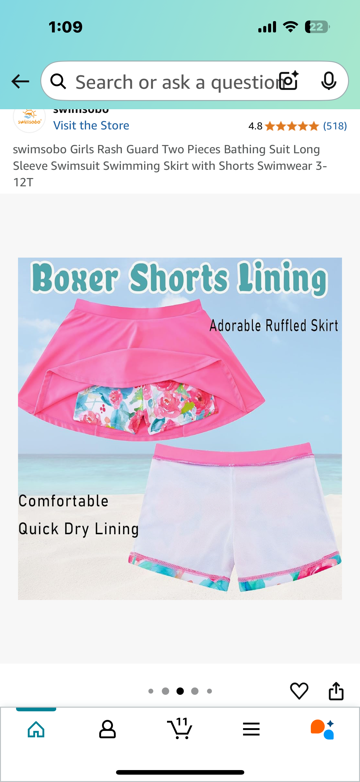 Girls Rash Guard Two Pieces Bathing Suit, Long Sleeve Swimsuit Swimming Skirt with Shorts (Size 11-12, Youth)