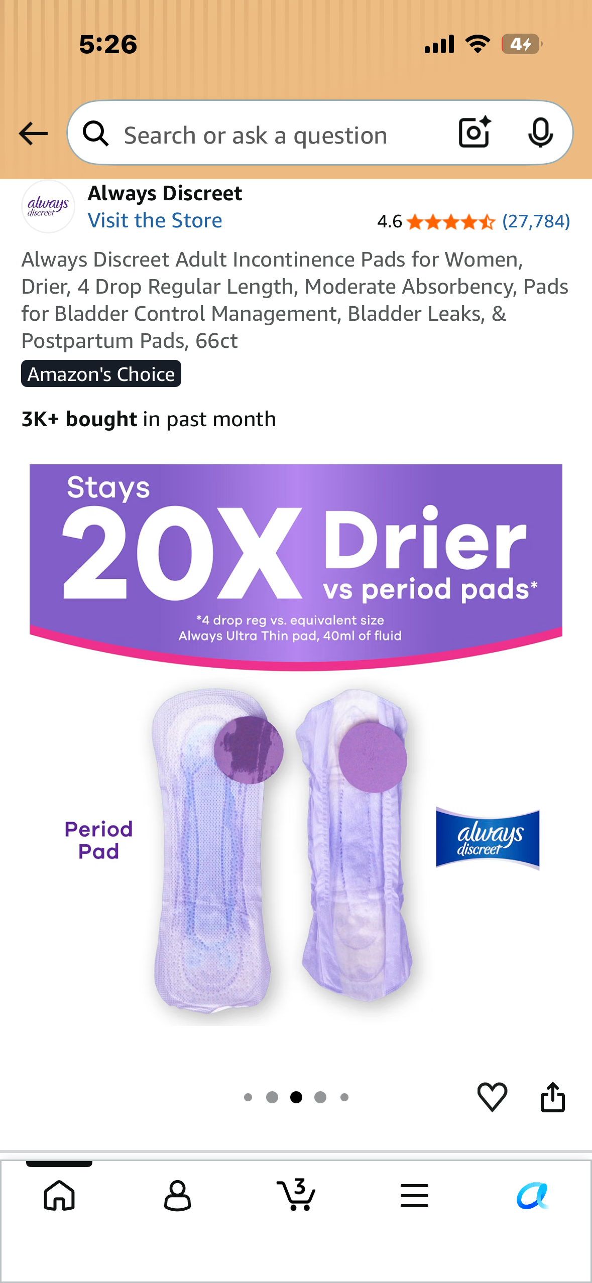 Always Discreet Adult Incontinence Pads for Women, Drier, 4 Drop Regular Length, Moderate Absorbency, Pads for Bladder Control Management, Bladder Leaks, & Postpartum Pads, 66ct