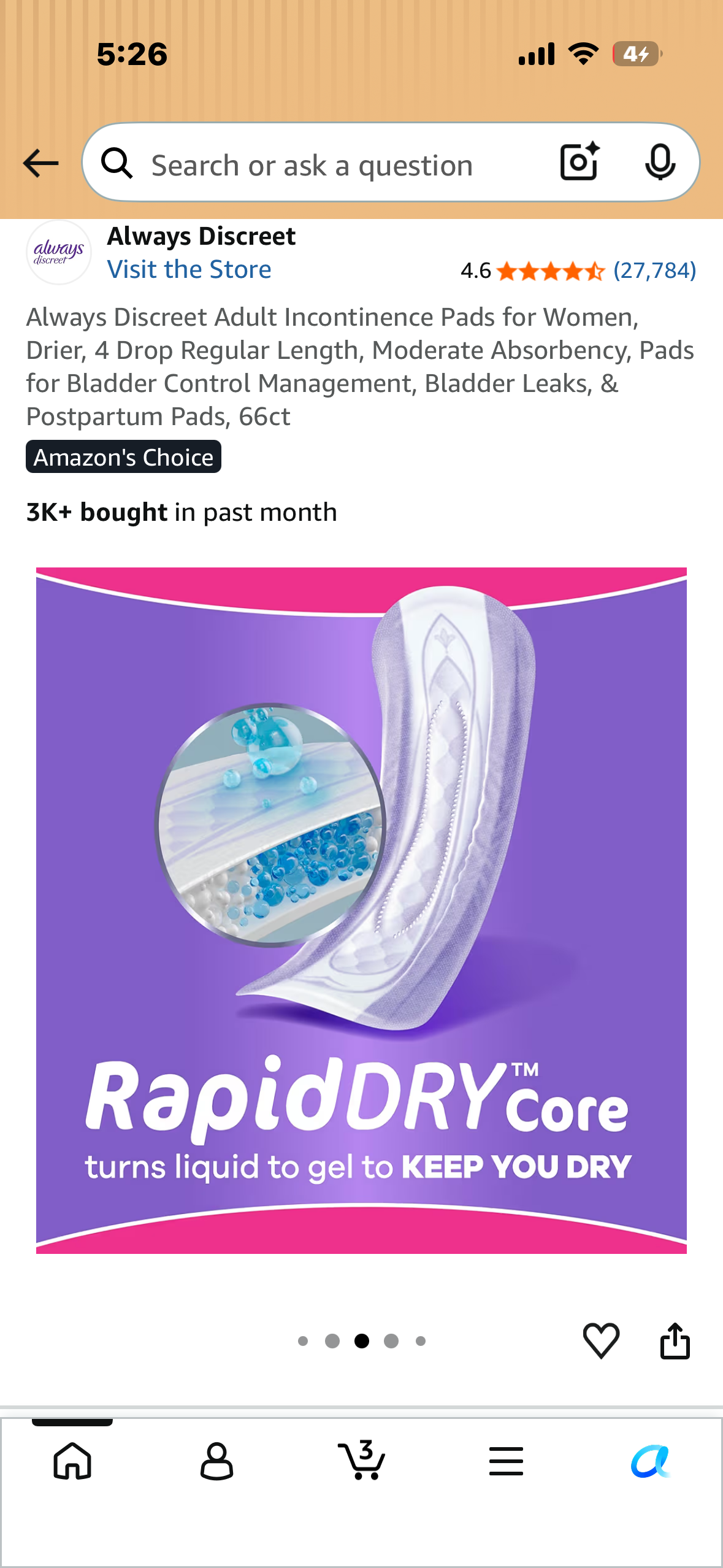 Always Discreet Adult Incontinence Pads for Women, Drier, 4 Drop Regular Length, Moderate Absorbency, Pads for Bladder Control Management, Bladder Leaks, & Postpartum Pads, 66ct