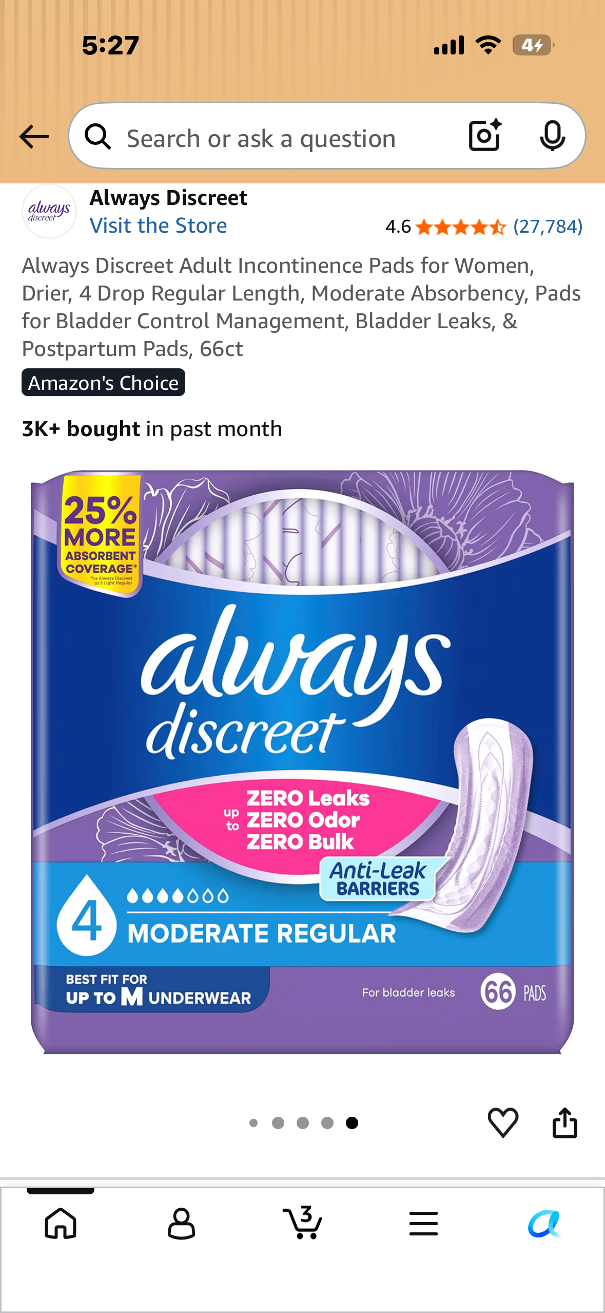 Always Discreet Adult Incontinence Pads for Women, Drier, 4 Drop Regular Length, Moderate Absorbency, Pads for Bladder Control Management, Bladder Leaks, & Postpartum Pads, 66ct