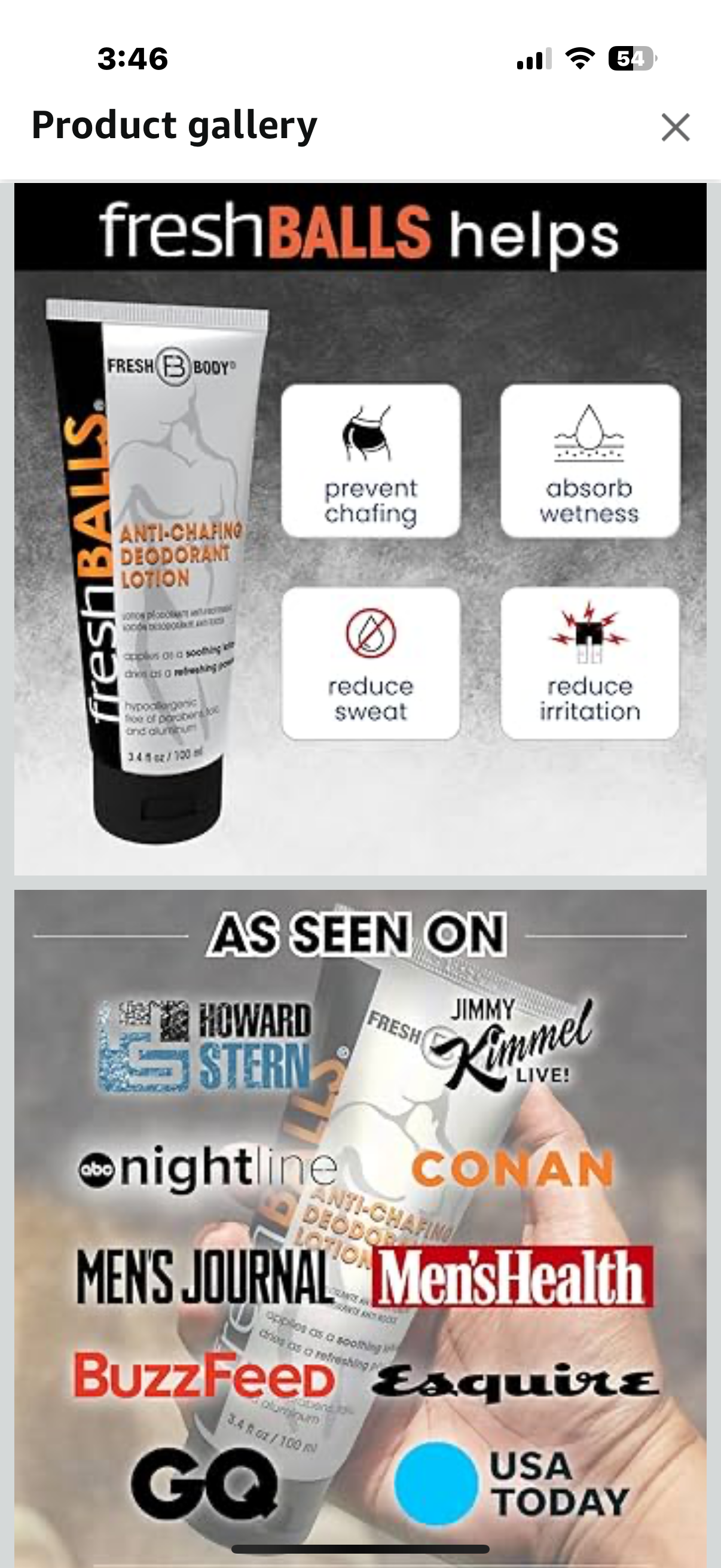 FRESH BALLS Lotion Anti-Chafing Cream Ball Deodorant for Men - Men's Anti-Chafe Lotion to Powder & Hygiene for Groin Area - Aluminum-Free, Talc-Free, 3.4 oz