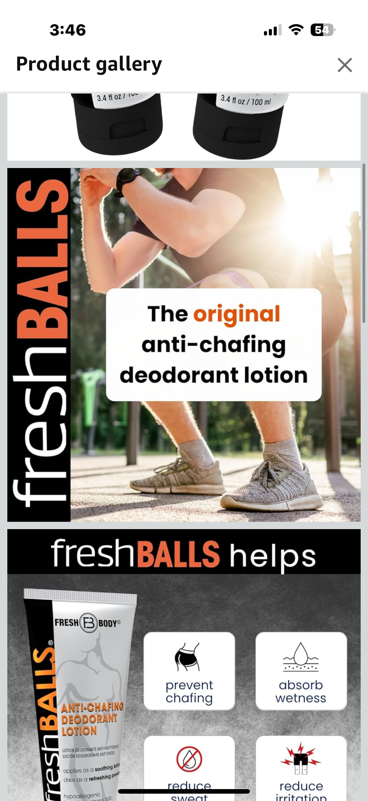 FRESH BALLS Lotion Anti-Chafing Cream Ball Deodorant for Men - Men's Anti-Chafe Lotion to Powder & Hygiene for Groin Area - Aluminum-Free, Talc-Free, 3.4 oz