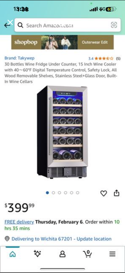 New - Under Counter Wine Fridge 30 Bottles (R335)
