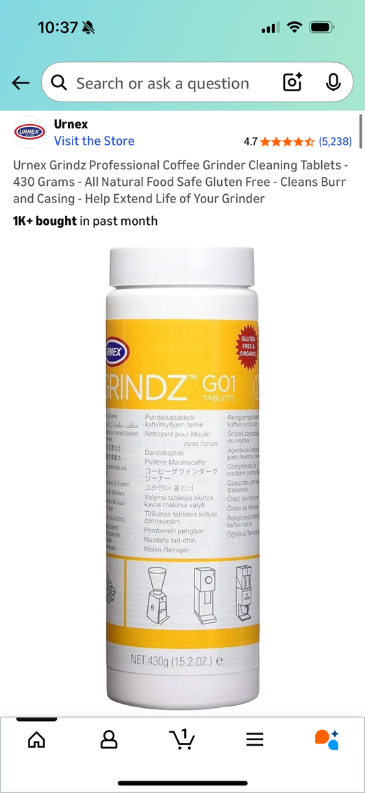 Urnex Grindz Professional Coffee Grinder Cleaning Tablets - 430 Grams - All Natural Food Safe Gluten Free - Cleans Burr and Casing - Help Extend Life of Your Grinder
