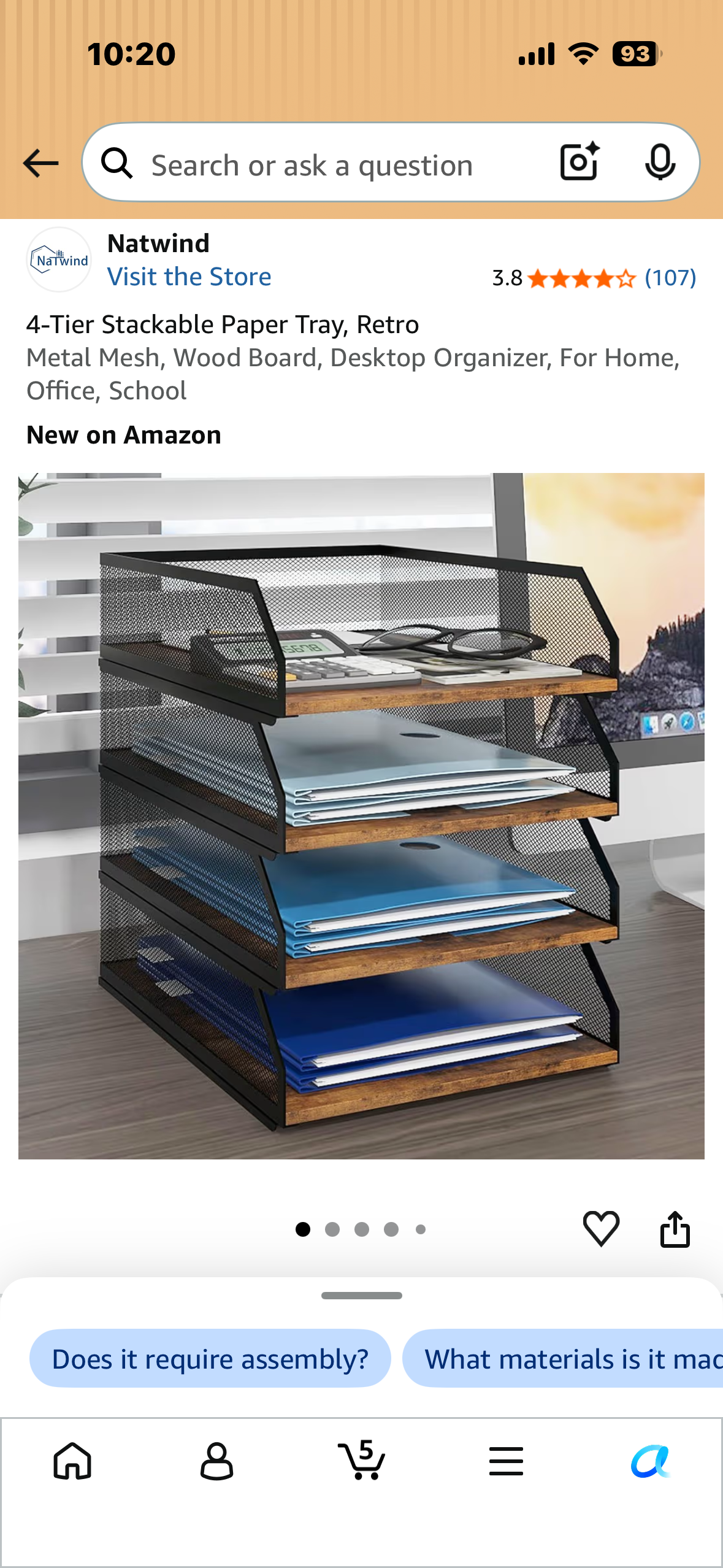 4-Tier Stackable Paper Tray, Retro Metal Mesh, Wood Board, Desktop Organizer, For Home, Office, School