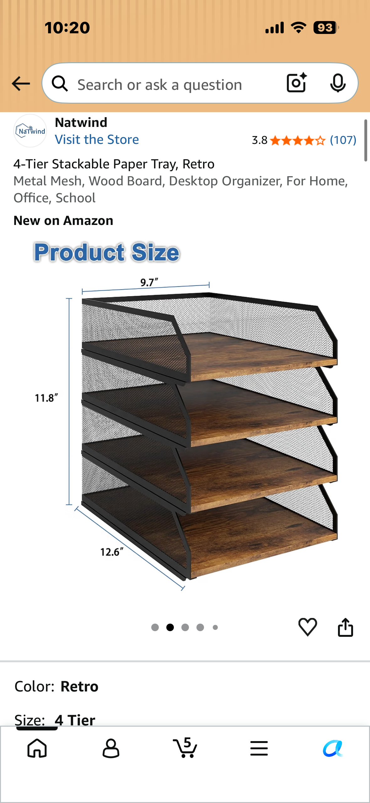 4-Tier Stackable Paper Tray, Retro Metal Mesh, Wood Board, Desktop Organizer, For Home, Office, School