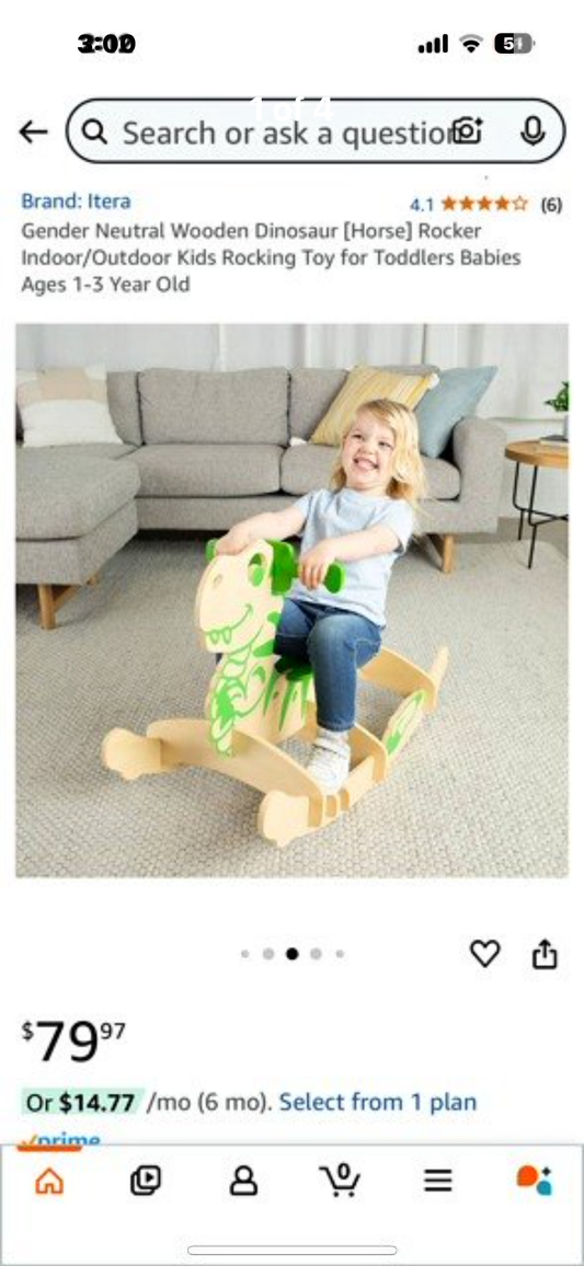 New -  Wooden Dinosaur Horse Rocker Rocking Toy (R321)