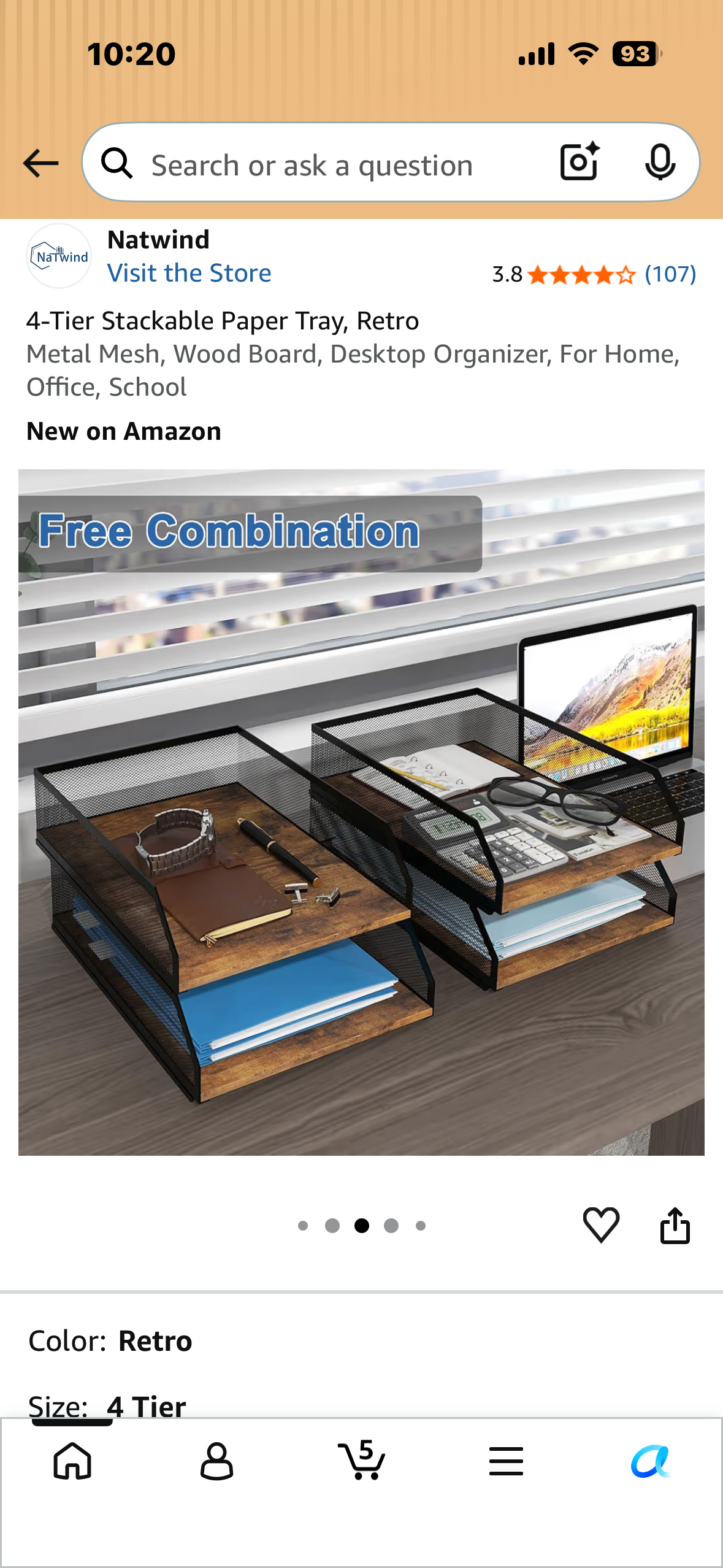 4-Tier Stackable Paper Tray, Retro Metal Mesh, Wood Board, Desktop Organizer, For Home, Office, School