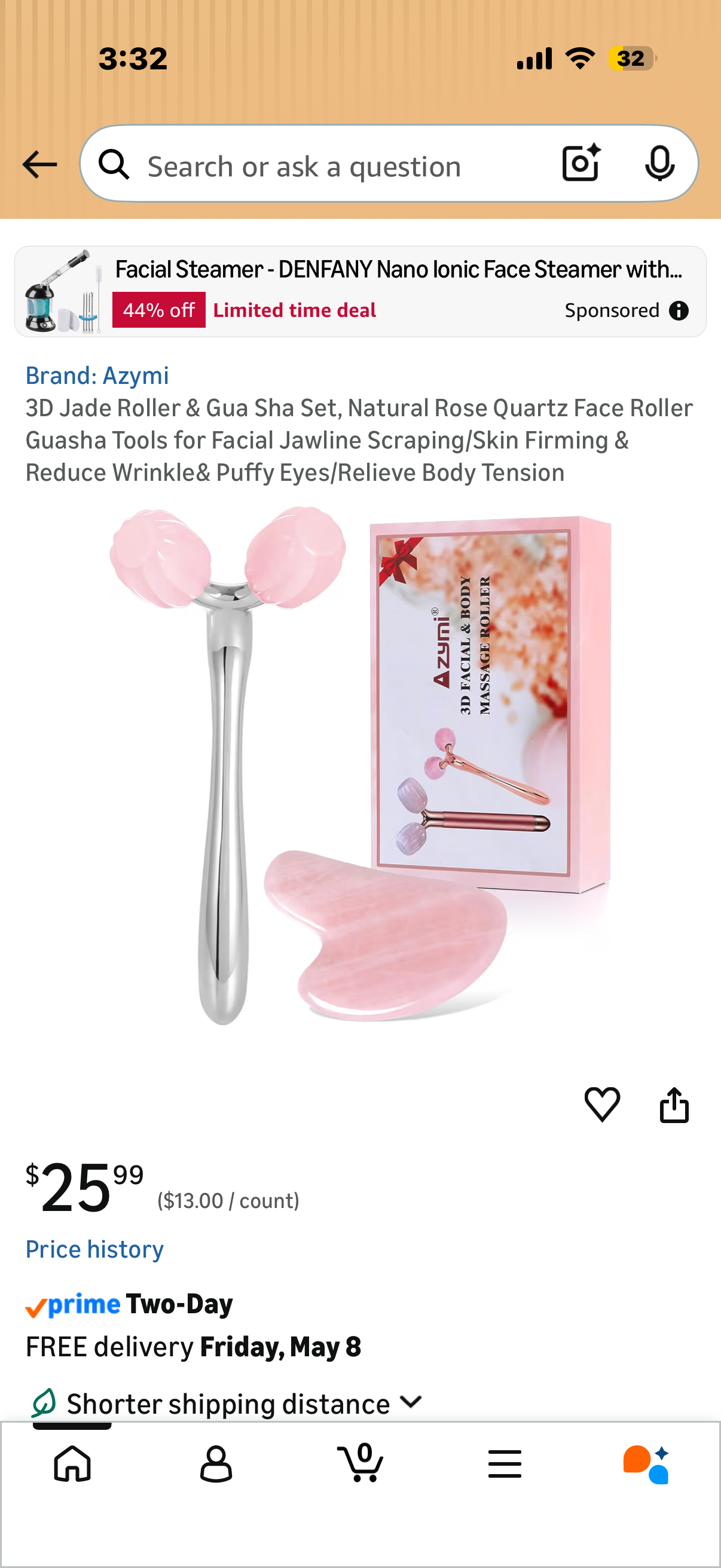 3D Jade Roller & Gua Sha Set, Natural Rose Quartz Face Roller Guasha Tools for Facial Jawline Scraping/Skin Firming & Reduce Wrinkle& Puffy Eyes/Relieve Body Tension