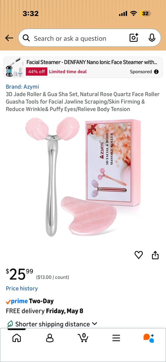 3D Jade Roller & Gua Sha Set, Natural Rose Quartz Face Roller Guasha Tools for Facial Jawline Scraping/Skin Firming & Reduce Wrinkle& Puffy Eyes/Relieve Body Tension