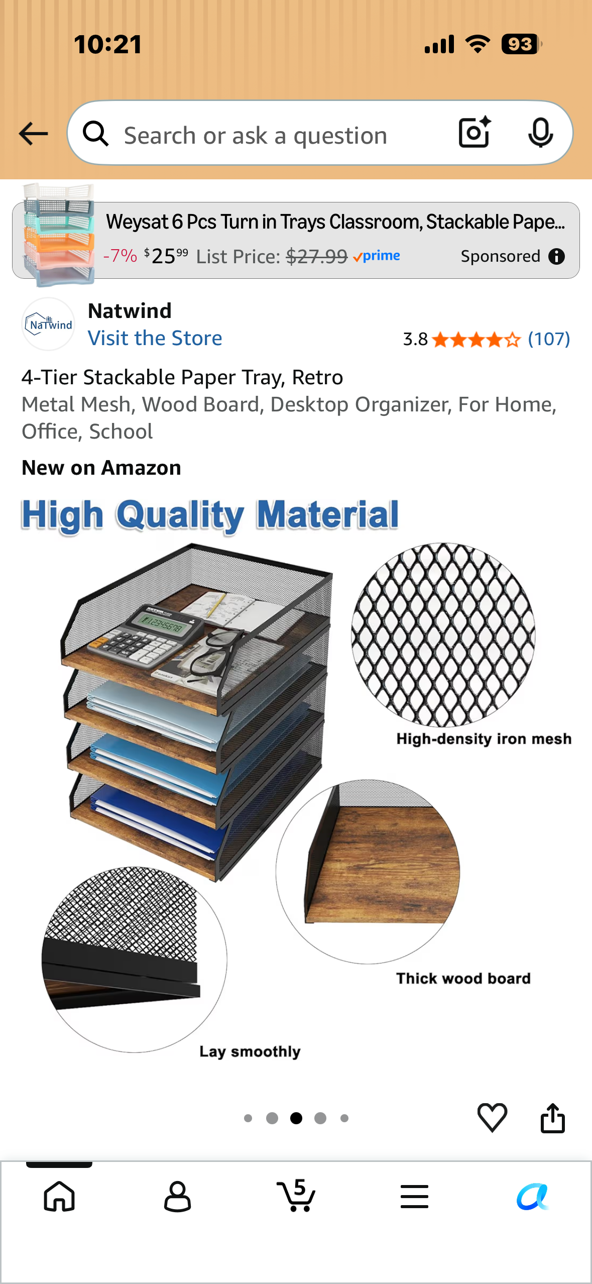 4-Tier Stackable Paper Tray, Retro Metal Mesh, Wood Board, Desktop Organizer, For Home, Office, School