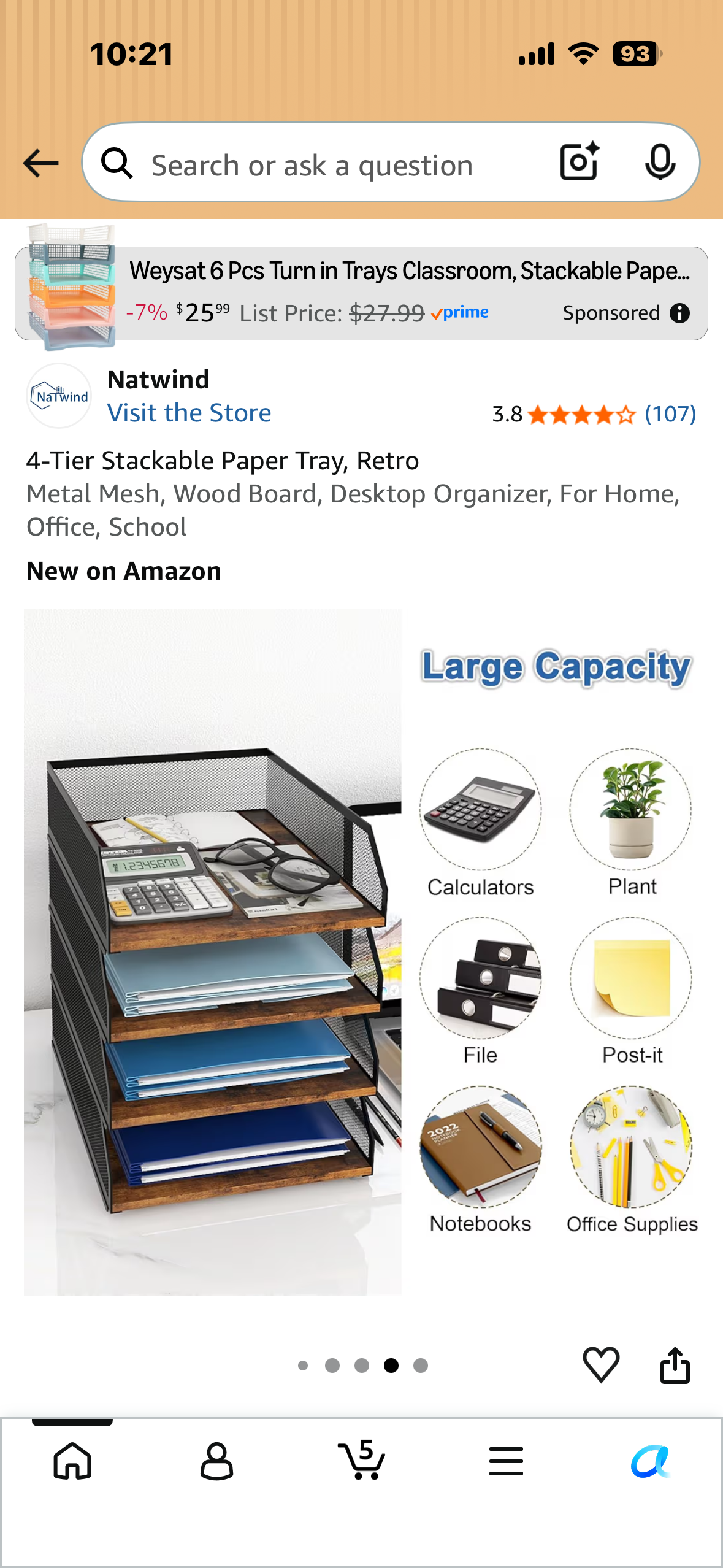 4-Tier Stackable Paper Tray, Retro Metal Mesh, Wood Board, Desktop Organizer, For Home, Office, School