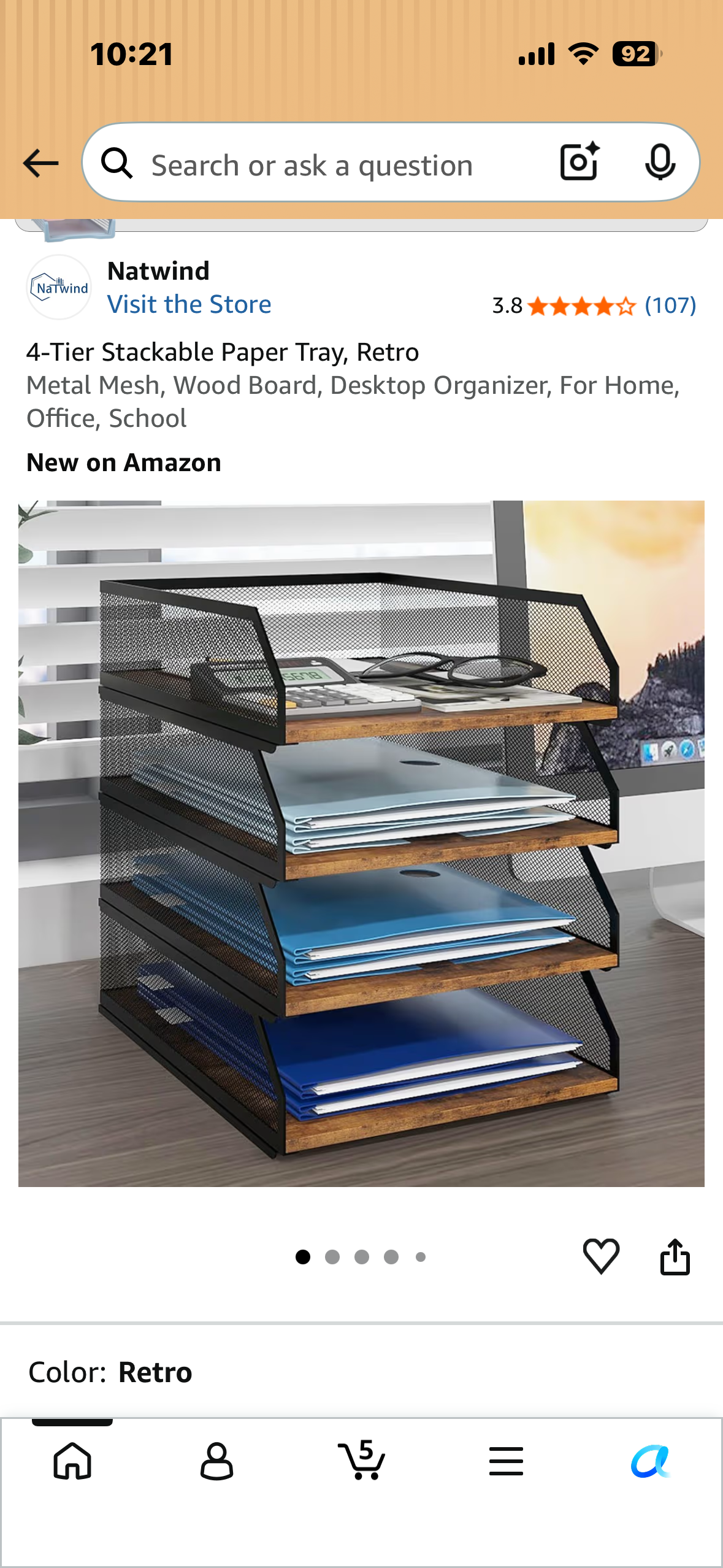 4-Tier Stackable Paper Tray, Retro Metal Mesh, Wood Board, Desktop Organizer, For Home, Office, School