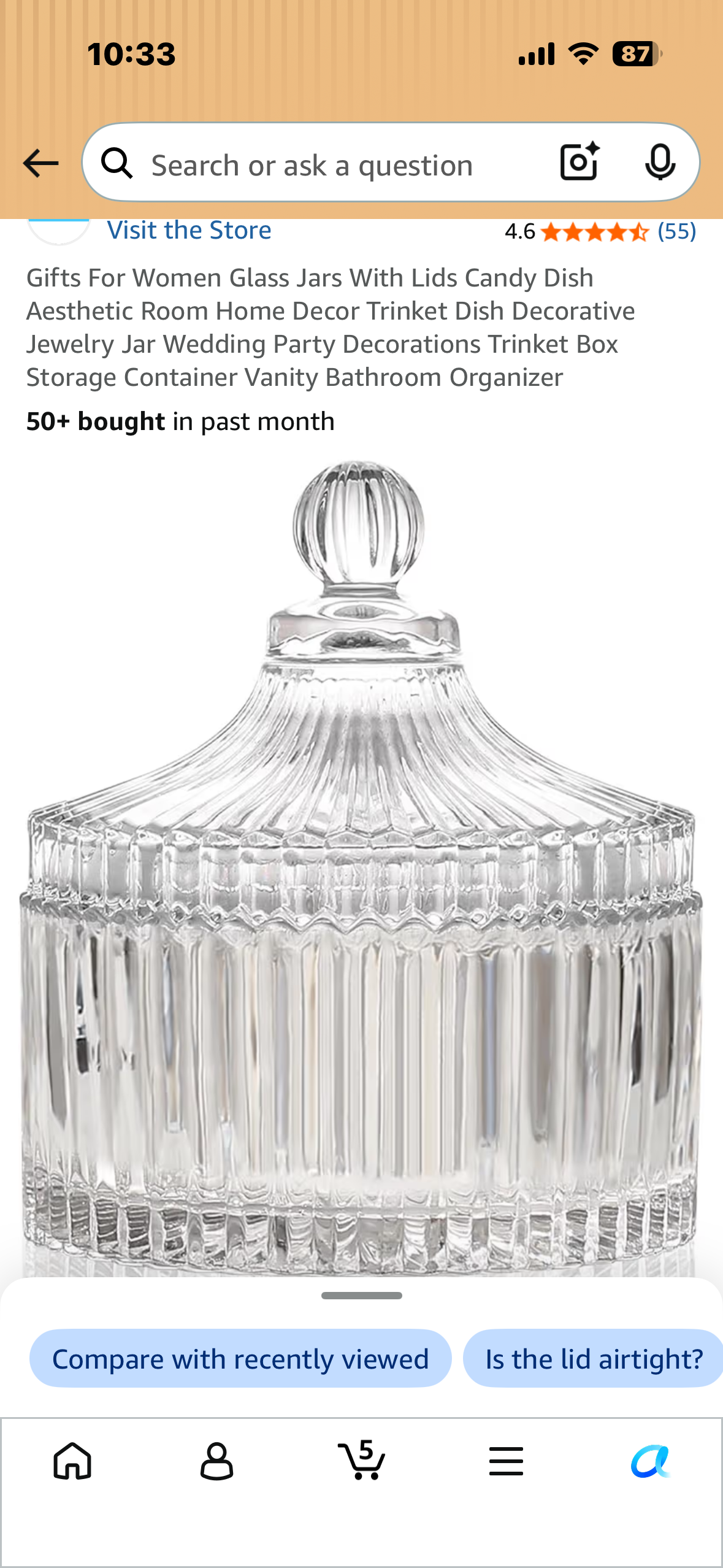 Glass Jar With Lid, Candy Dish, Aesthetic Home Decor, Trinket Dish, Decorative Jewelry Jar, Vanity Bathroom Organizer