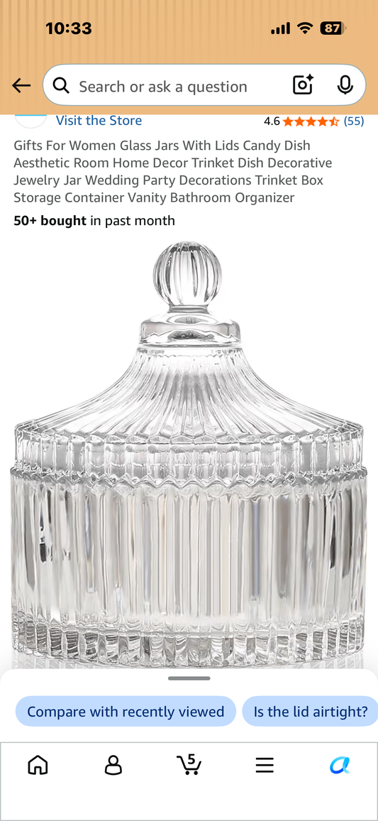 Glass Jar With Lid, Candy Dish, Aesthetic Home Decor, Trinket Dish, Decorative Jewelry Jar, Vanity Bathroom Organizer