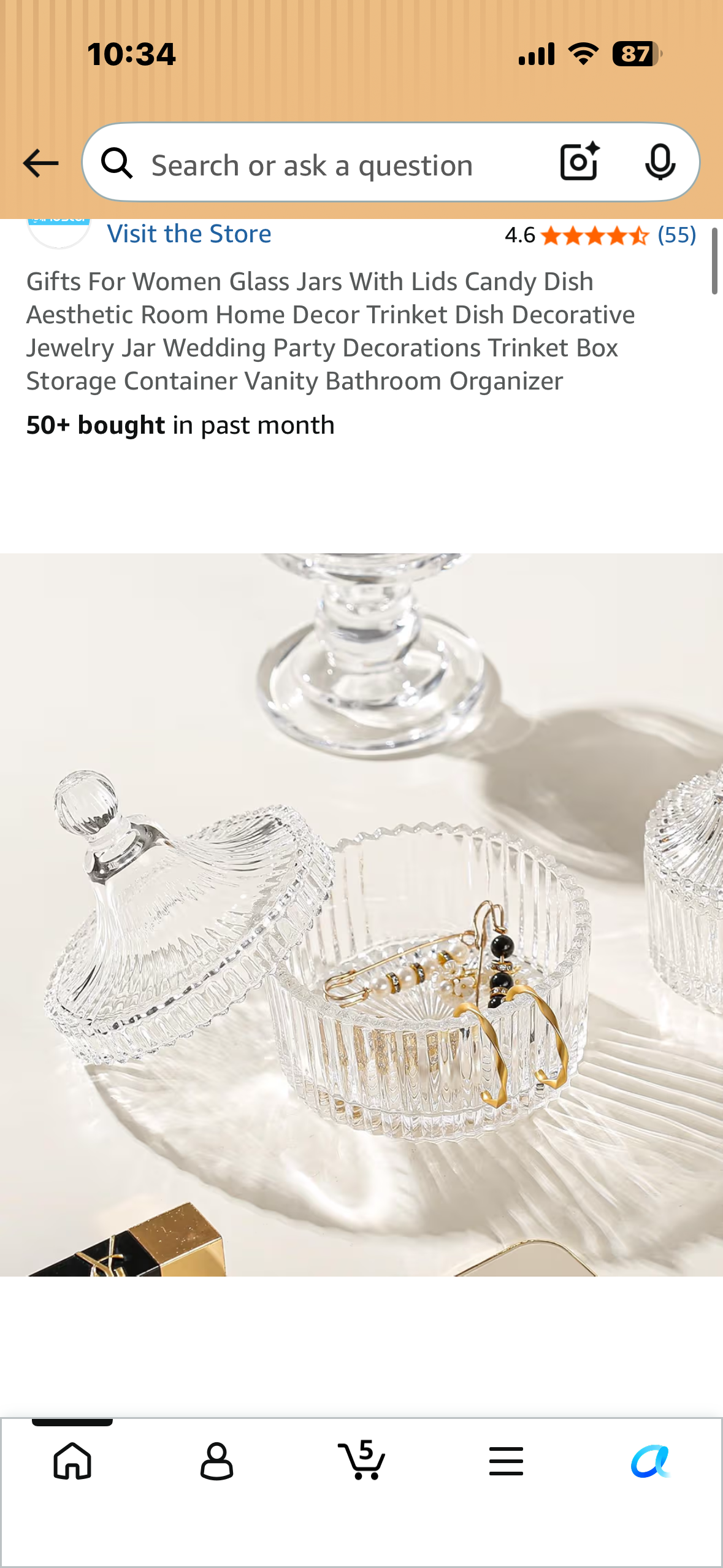 Glass Jar With Lid, Candy Dish, Aesthetic Home Decor, Trinket Dish, Decorative Jewelry Jar, Vanity Bathroom Organizer