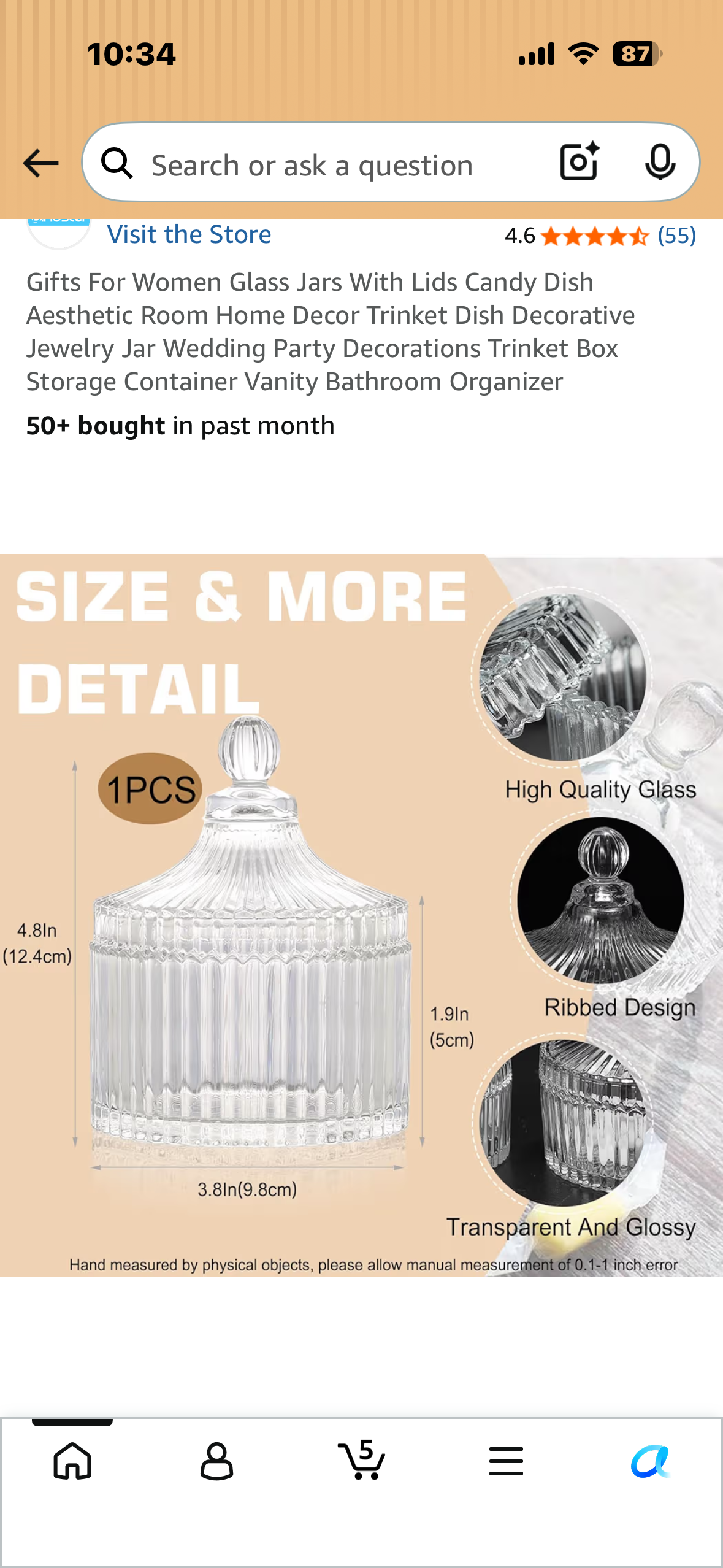 Glass Jar With Lid, Candy Dish, Aesthetic Home Decor, Trinket Dish, Decorative Jewelry Jar, Vanity Bathroom Organizer